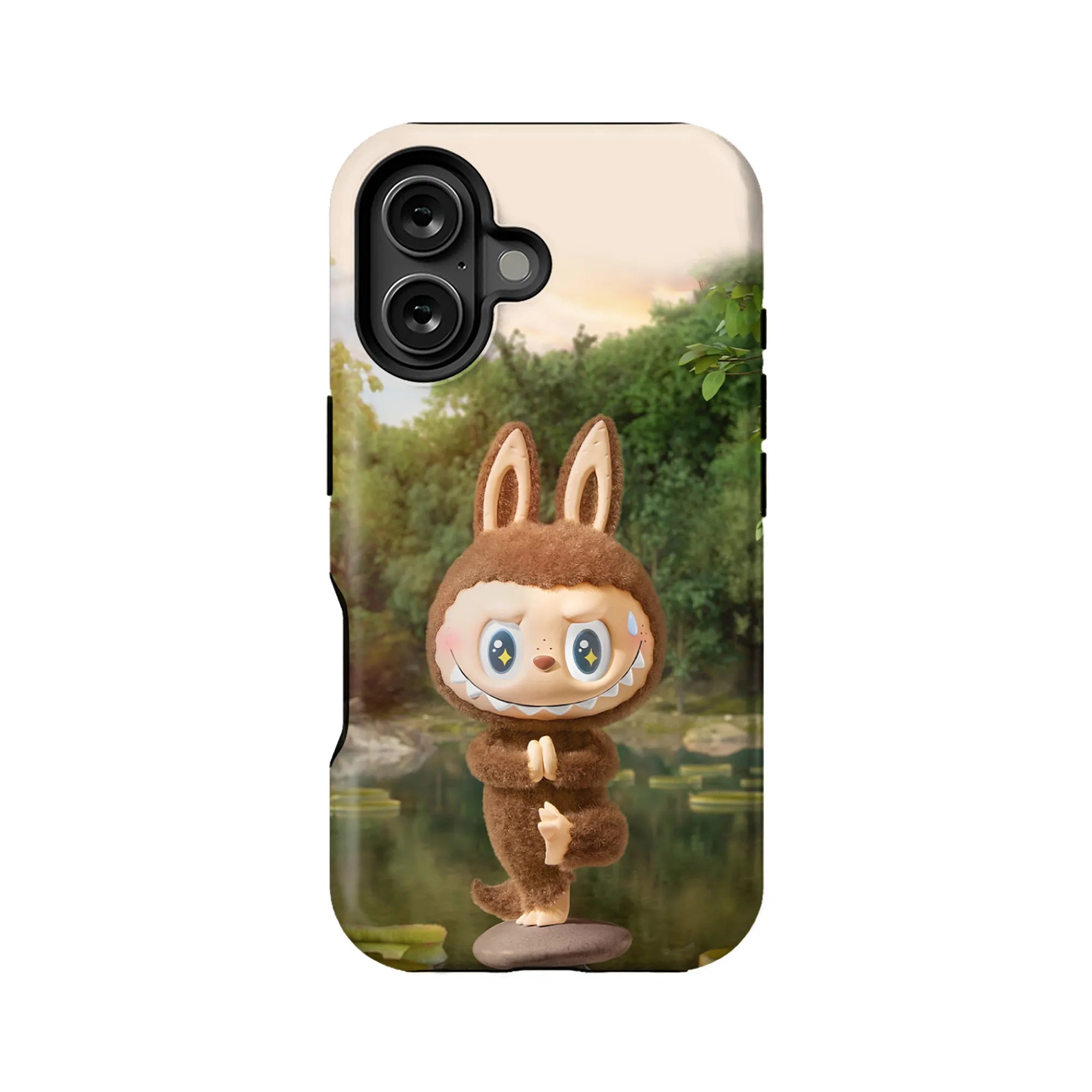 Bonita funda para teléfono con pose de yoga de Labubu