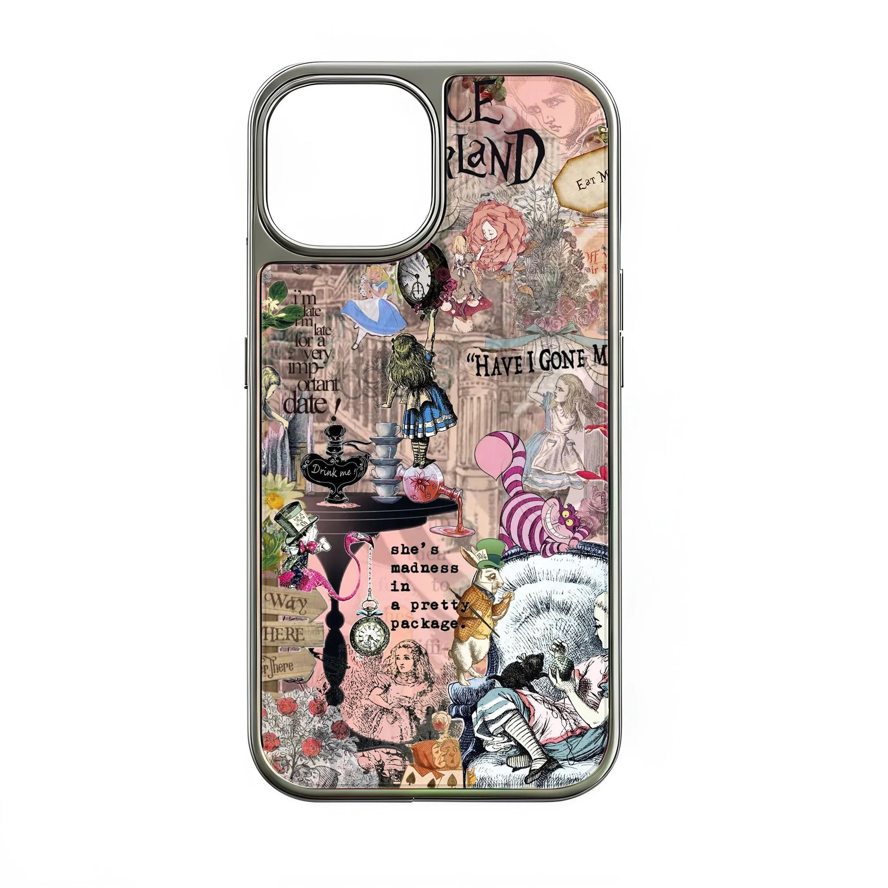 Funda para teléfono holográfica cromada de Alicia en el País de las Maravillas: diseño caprichoso y estética de ensueño