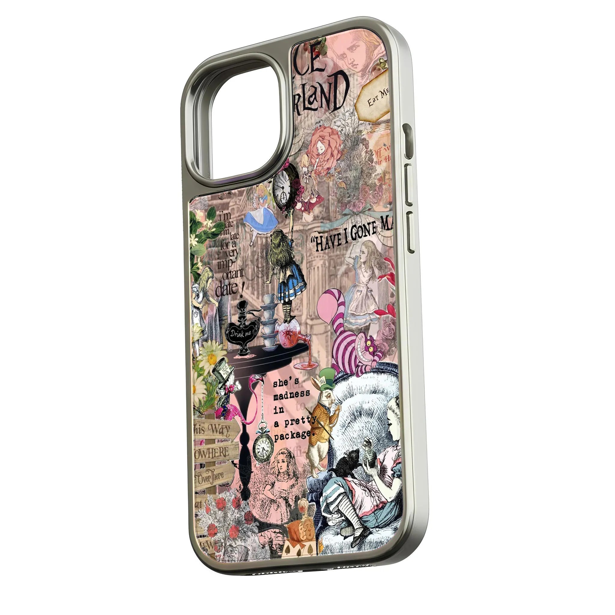 Holographic Chrome Alice in Wonderland Phone Case - Whimsical Design & Dreamy Aesthetic