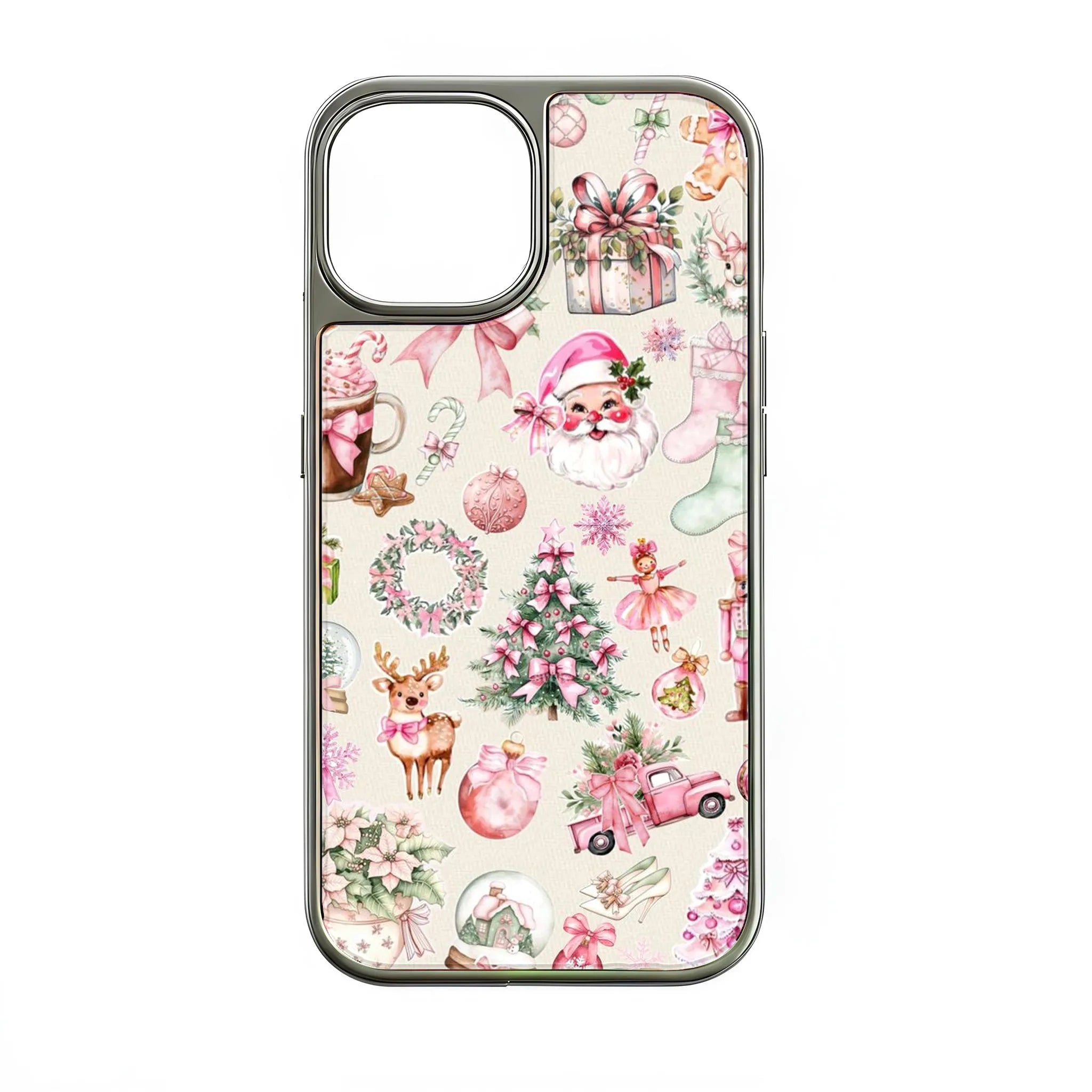 Funda holográfica navideña cromada para teléfono - Diseño festivo