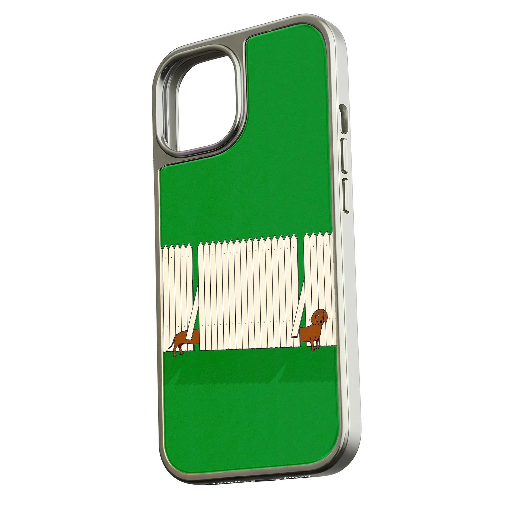 Funda holográfica cromada para iPhone 15 Pro - Cachorros juguetones y césped verde