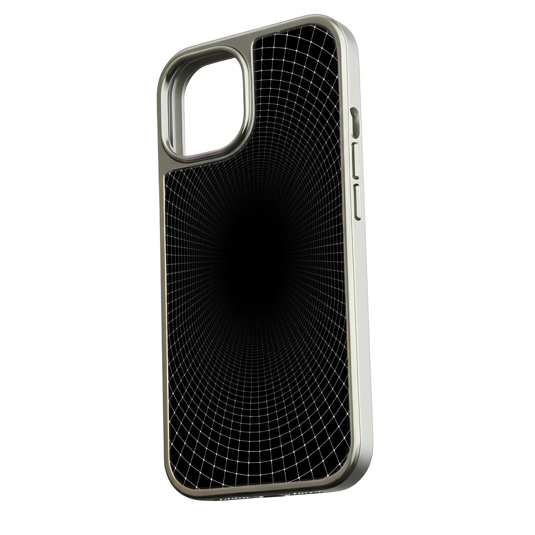 Funda holográfica cromada para iPhone 15 Pro - Diseño de cuadrícula negra