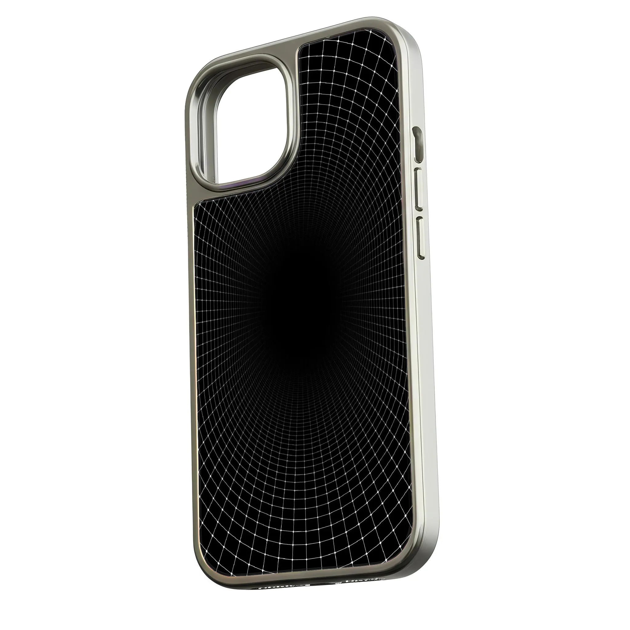 Holographic Chrome iPhone 15 Pro Phone Case - Black Grid Design