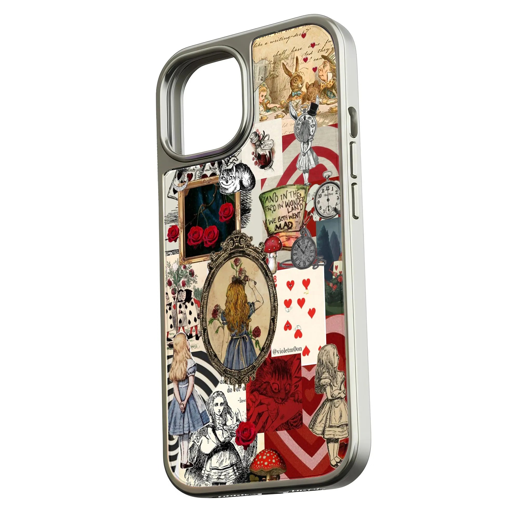 Holographic Chrome Alice in Wonderland Phone Case - Whimsical Design