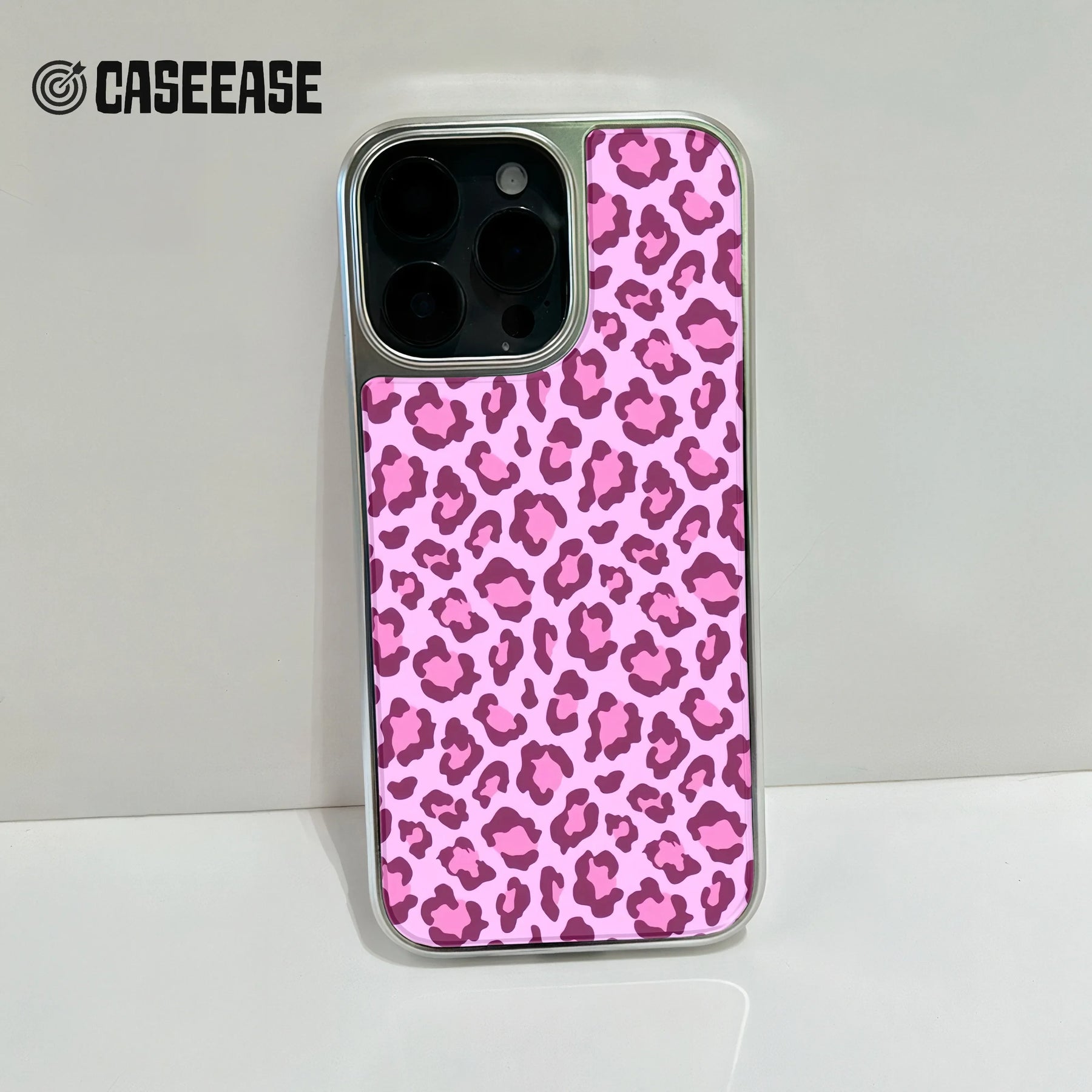 Funda holográfica de leopardo rosa cromado para iPhone 15 Pro: elegante estampado animal