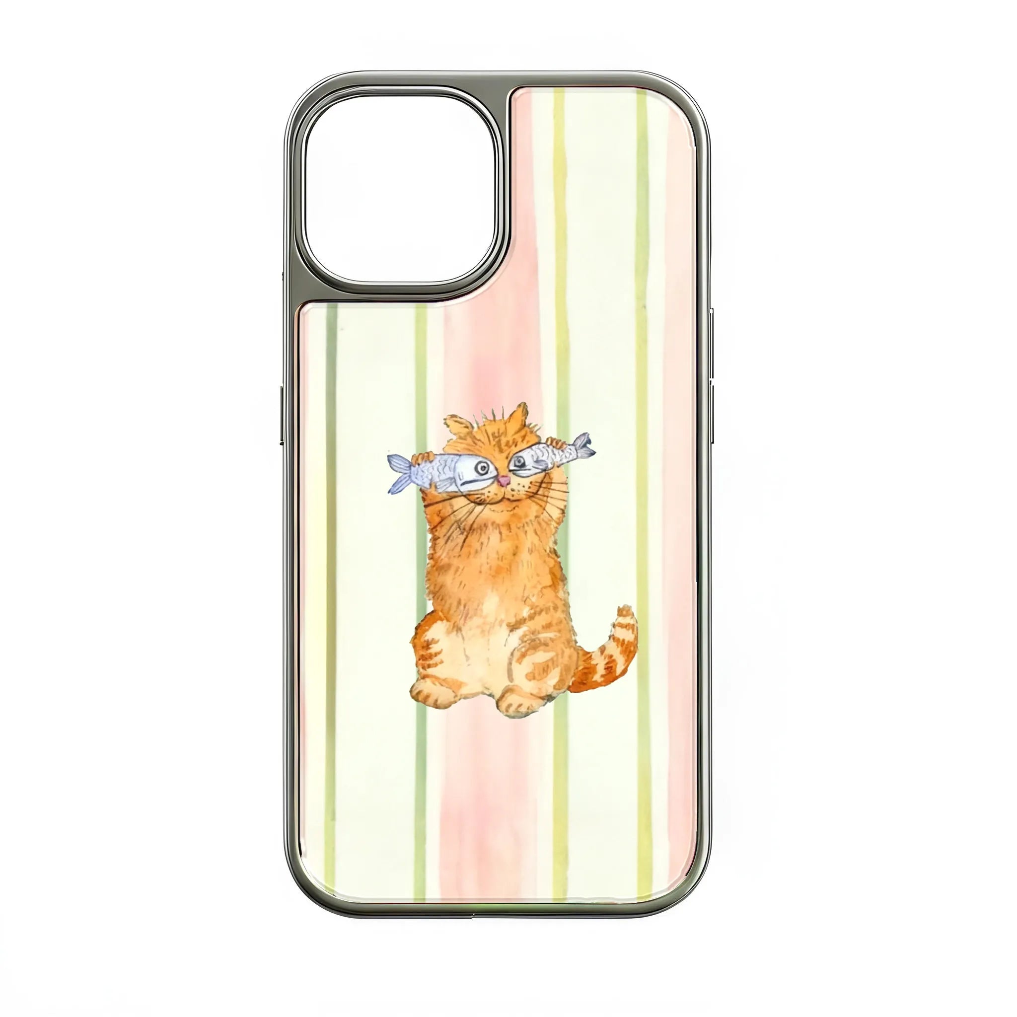 Holographic Chrome Cat Phone Case - Whimsical Design & Metallic