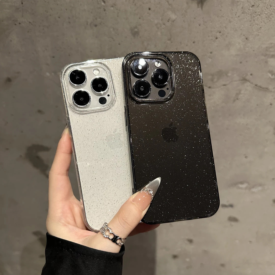 Funda de lujo con purpurina para iPhone | Protectora transparente con diamantes brillantes y protección completa para la lente de la cámara