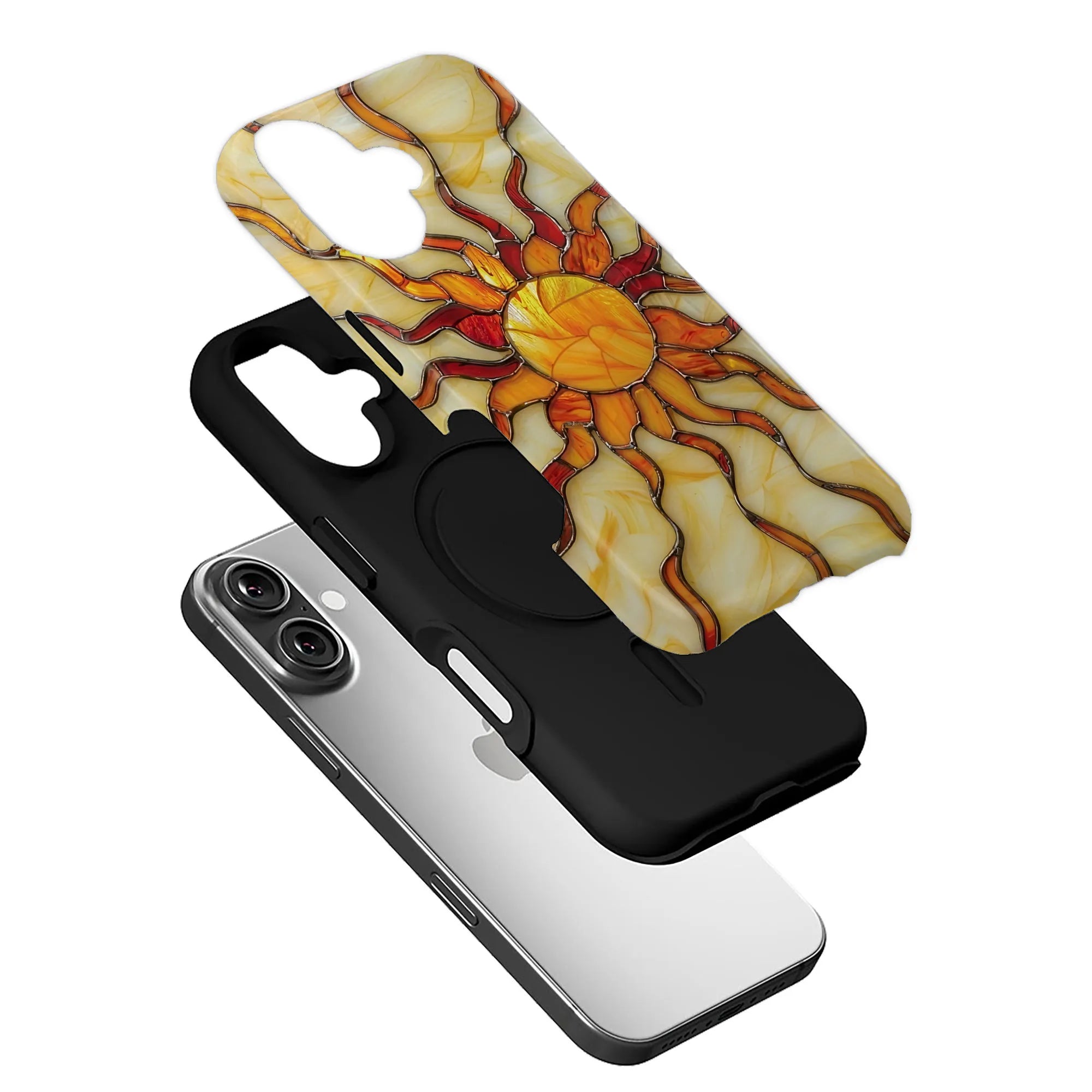 Funda para teléfono con diseño de sol y vitral (impresión plana)