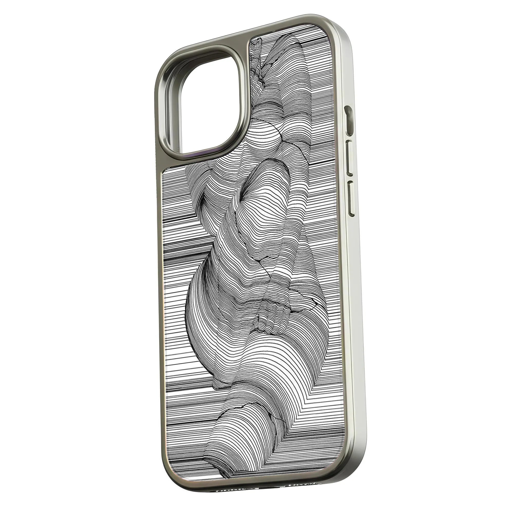 Holographic Chrome Phone Case for iPhone 15 Pro - Artistic Black Line Design