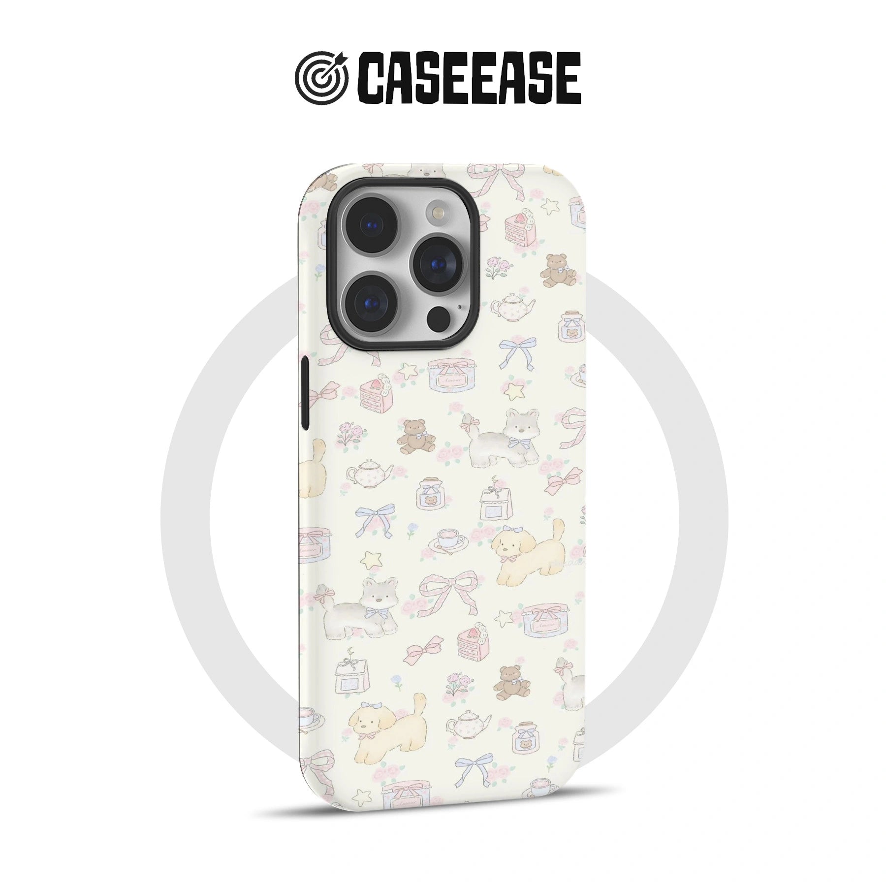 Adorable funda de teléfono con dibujos animados: diseño de gatos, perros y ositos de peluche