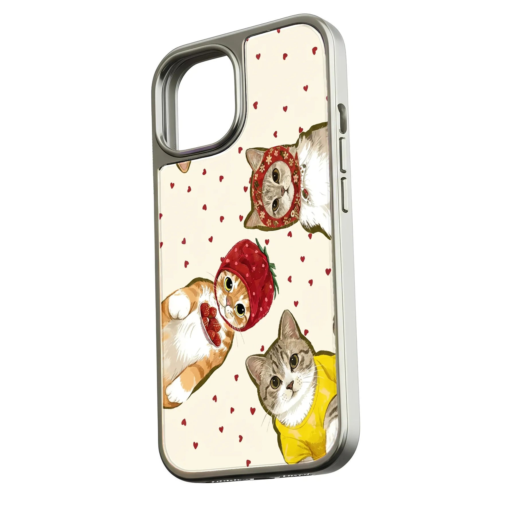 Funda holográfica cromada con diseño de gato: adorables gatitos con corazones