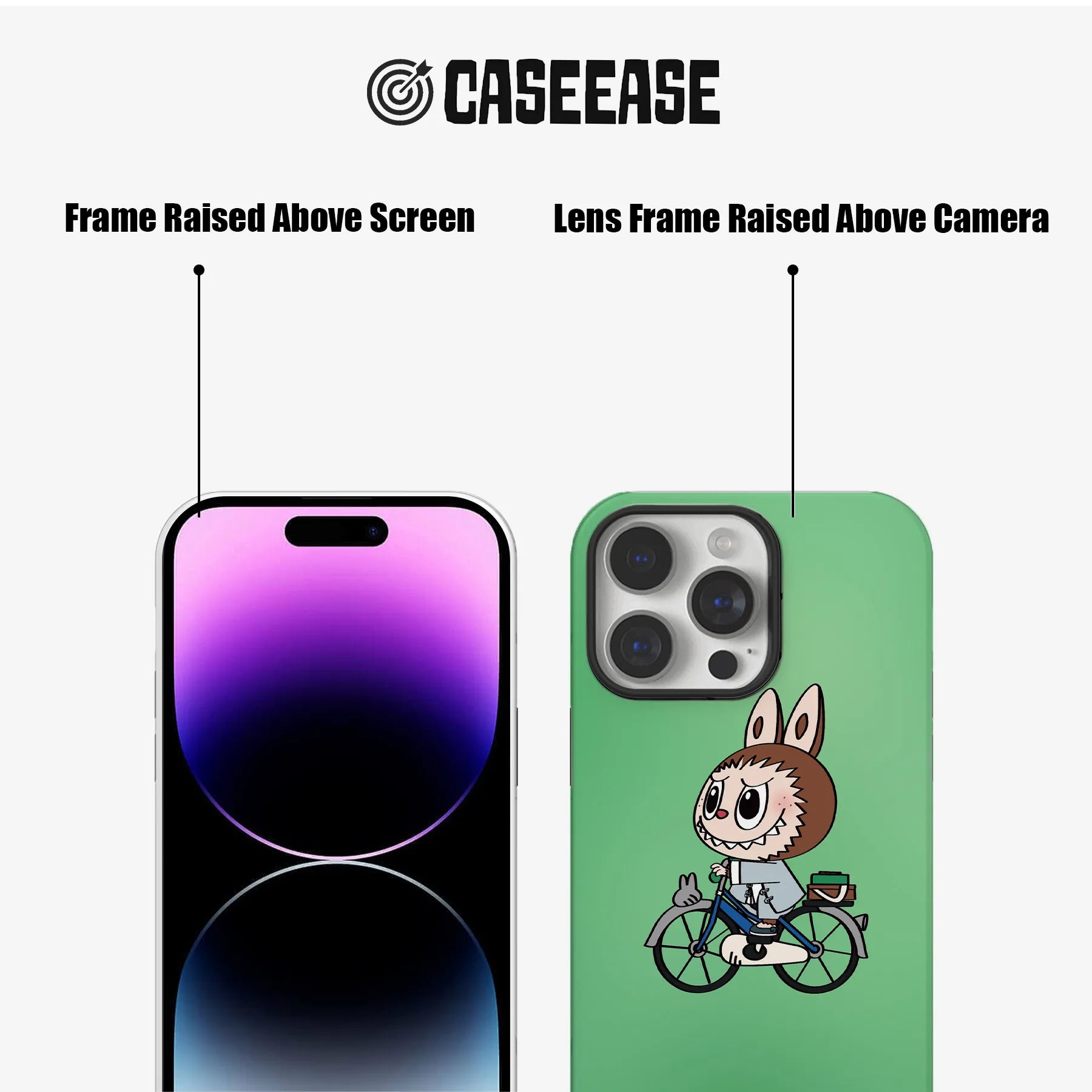 Funda para teléfono con bicicleta y conejito de dibujos animados