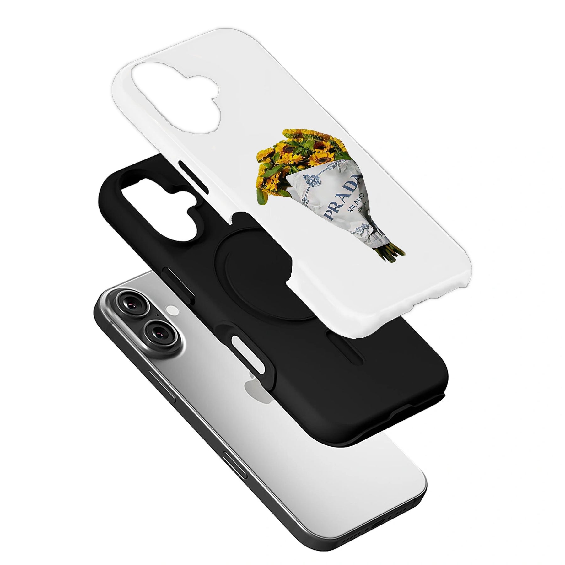 Elegante funda para teléfono con ramo de girasoles – Diseño Prada de lujo