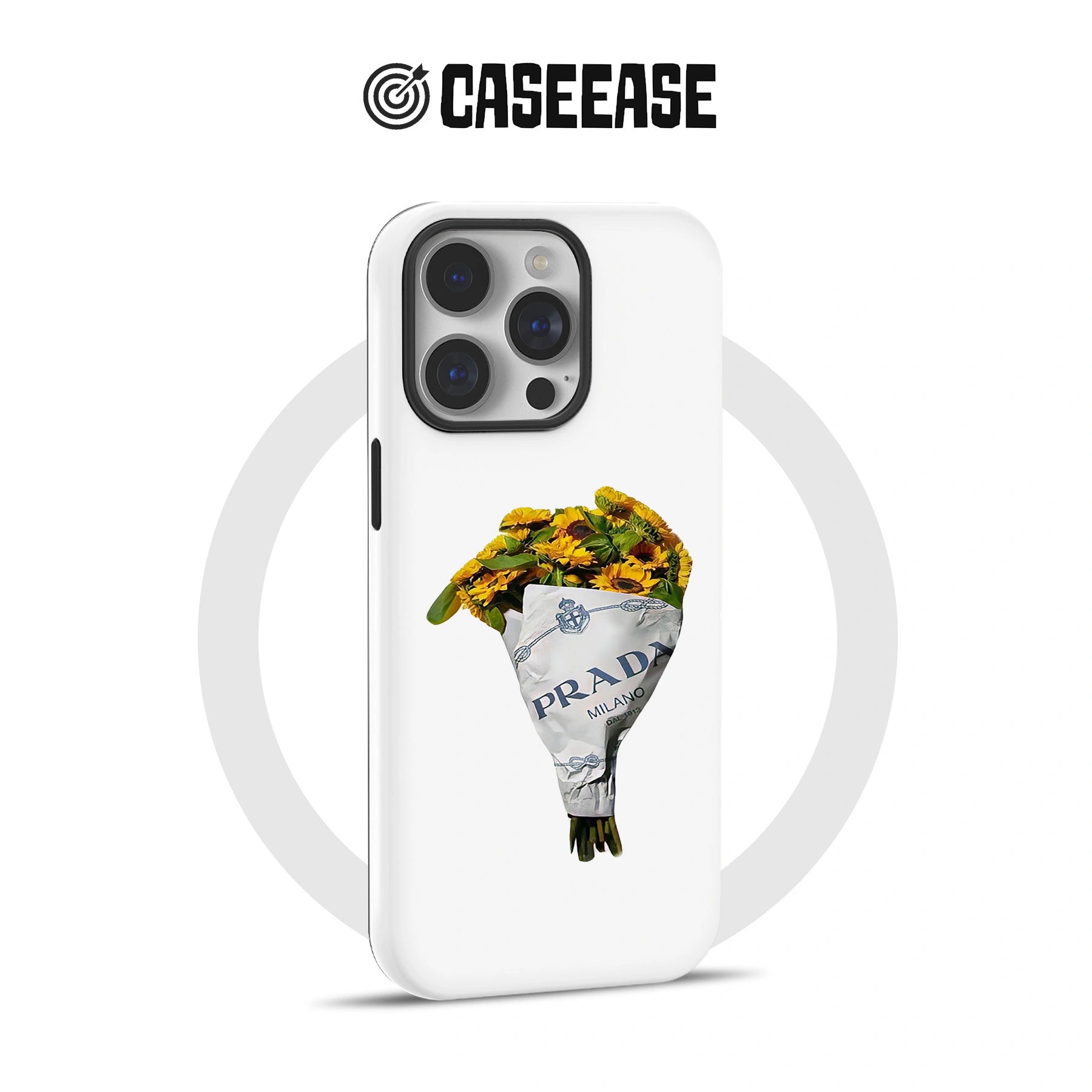 Elegante funda para teléfono con ramo de girasoles – Diseño Prada de lujo