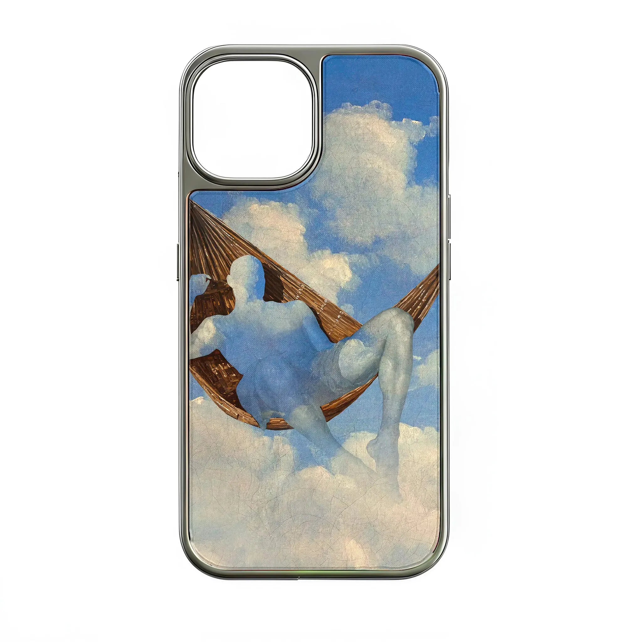 Holographic Chrome Phone Case for iPhone 15 Pro - Dreamy Hammock Cloud Design