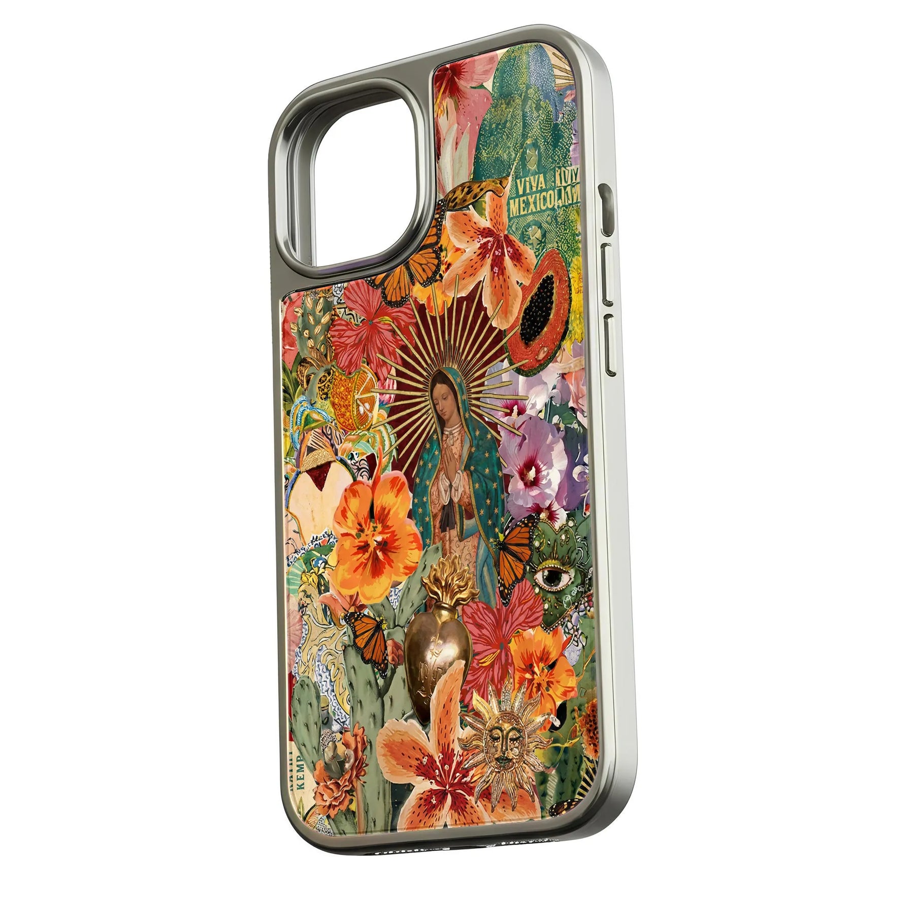 Funda holográfica cromada para teléfono: diseño floral y cultural colorido