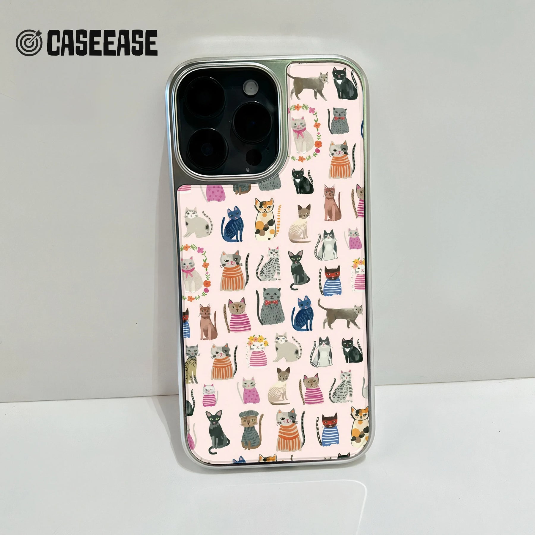 Holographic Chrome Cat Phone Case - Whimsical Feline Design