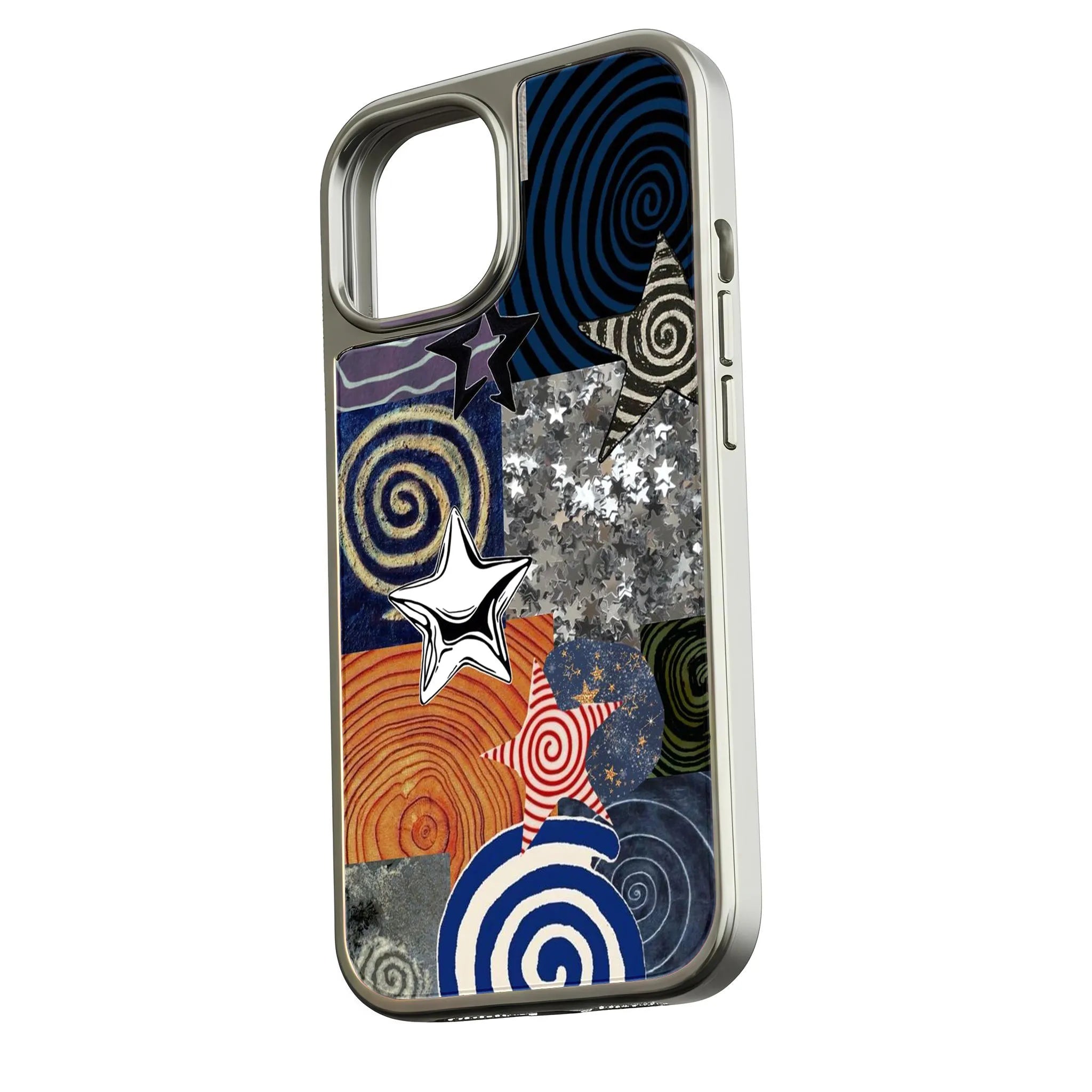 Holographic Chrome Phone Case - Starry Patterns & Metallic Shine