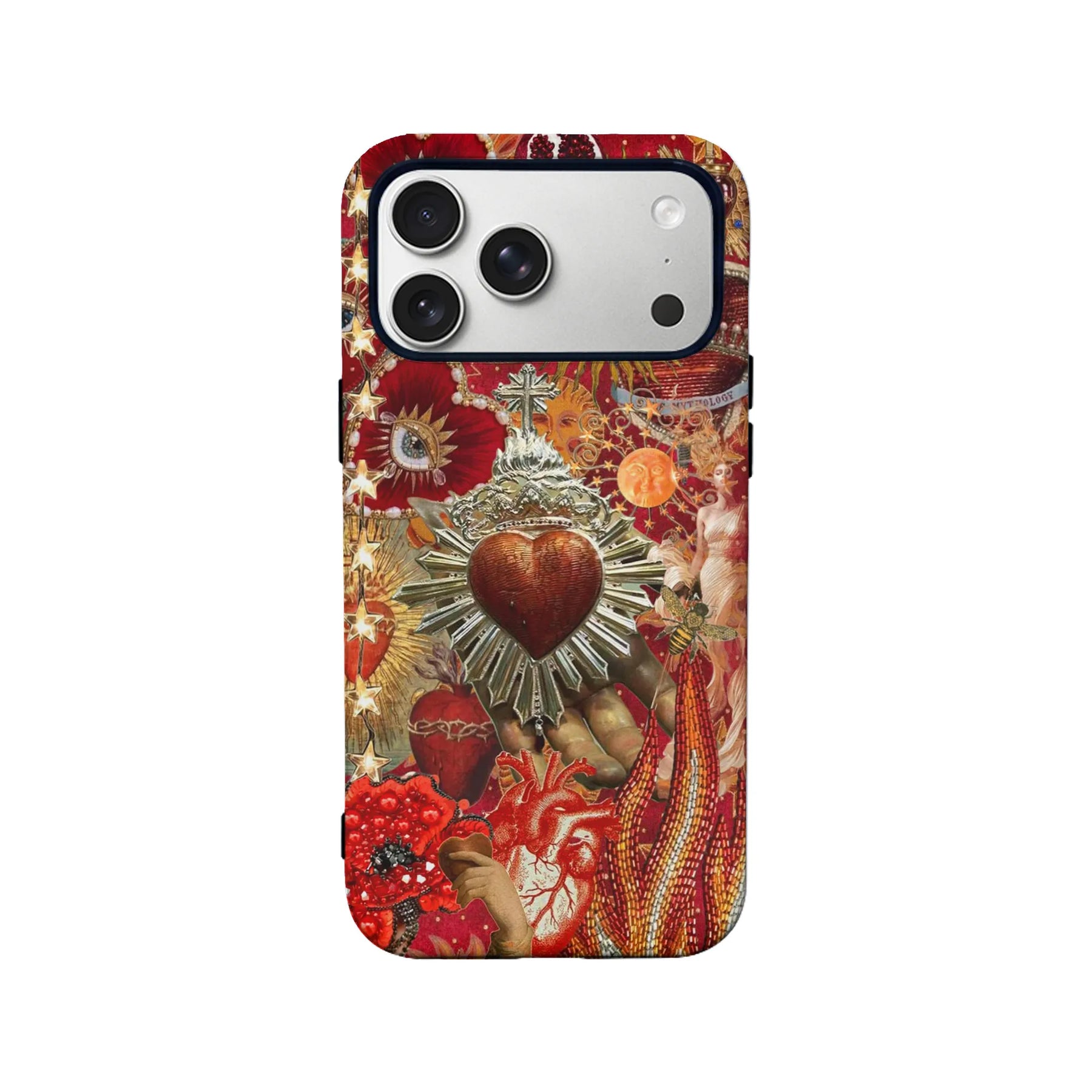 Funda para teléfono con collage de corazones y sol bohemios