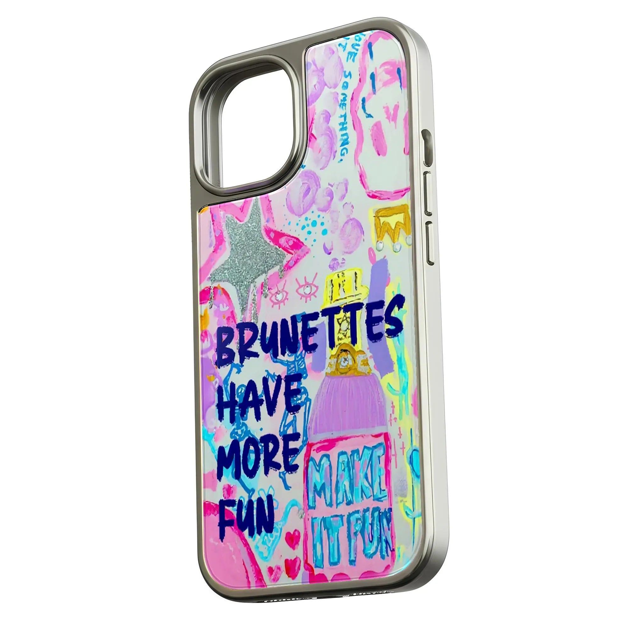 Holographic Chrome Brunette Fun Phone Case - Colorful & Playful Design