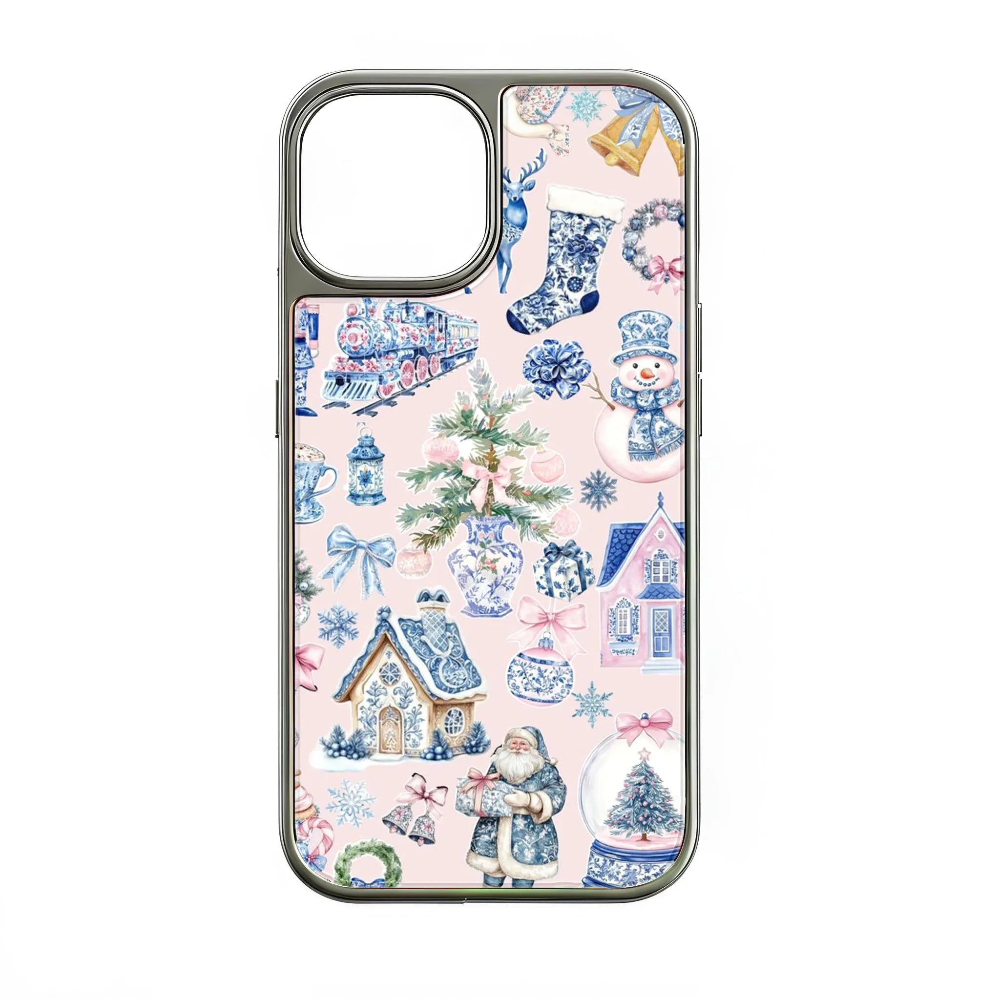 Funda para teléfono holográfica cromada con diseño navideño vintage.