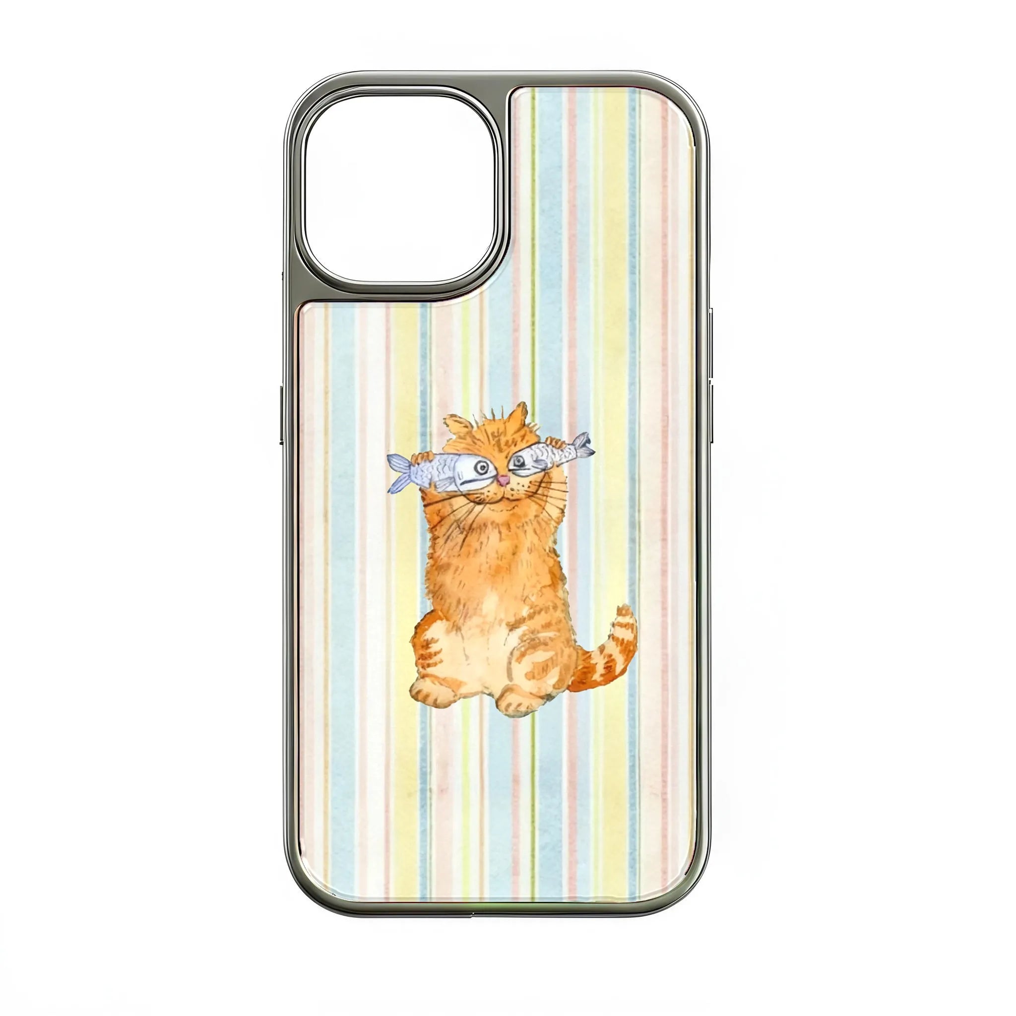 Holographic Chrome Cat Phone Case - Adorable Fish Design