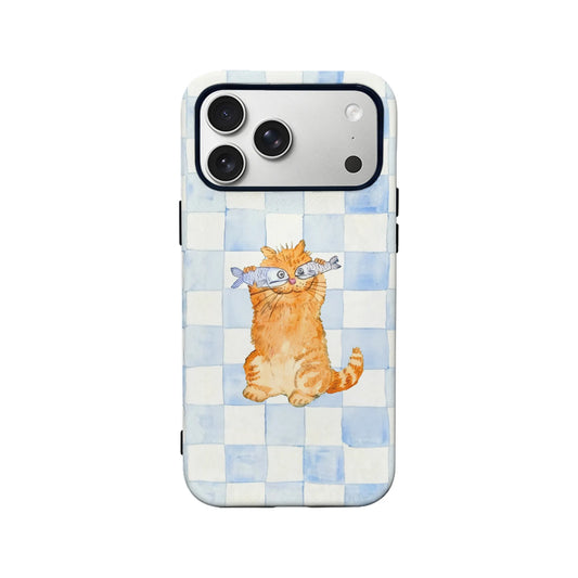 Funda para teléfono con un lindo gato y un pez