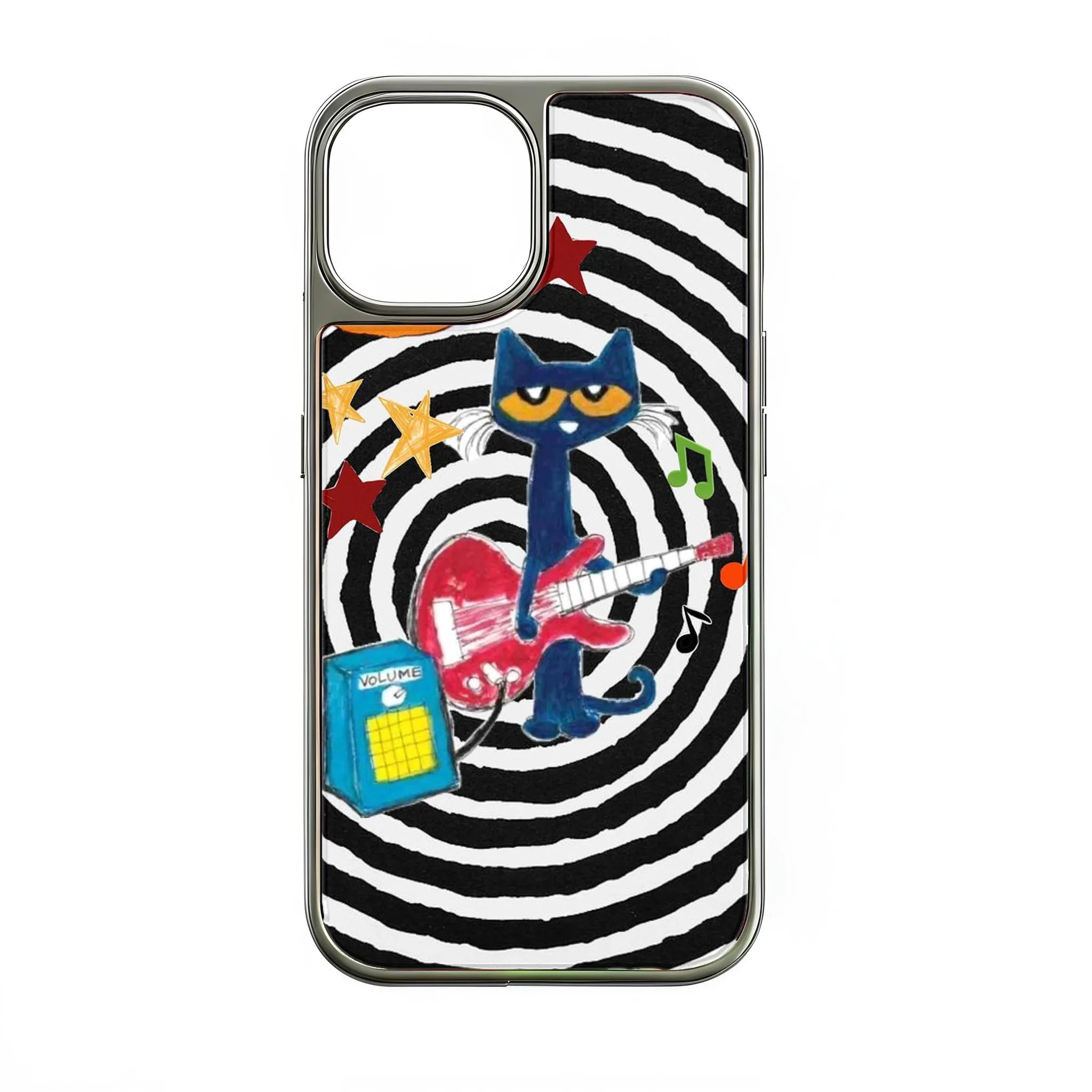 Funda holográfica cromada con diseño de estrella de rock: música y diseño colorido