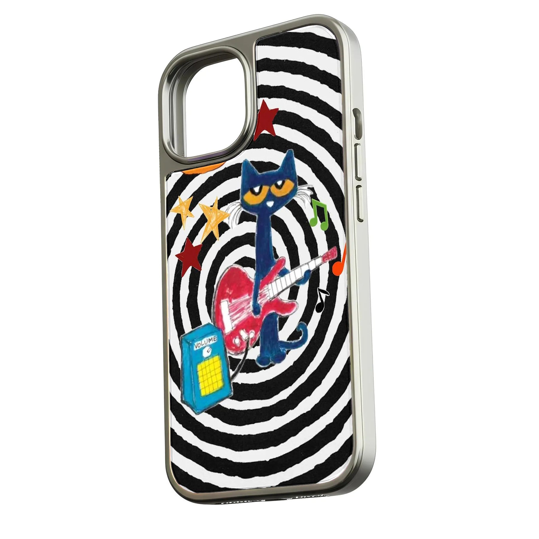Funda holográfica cromada con diseño de estrella de rock: música y diseño colorido