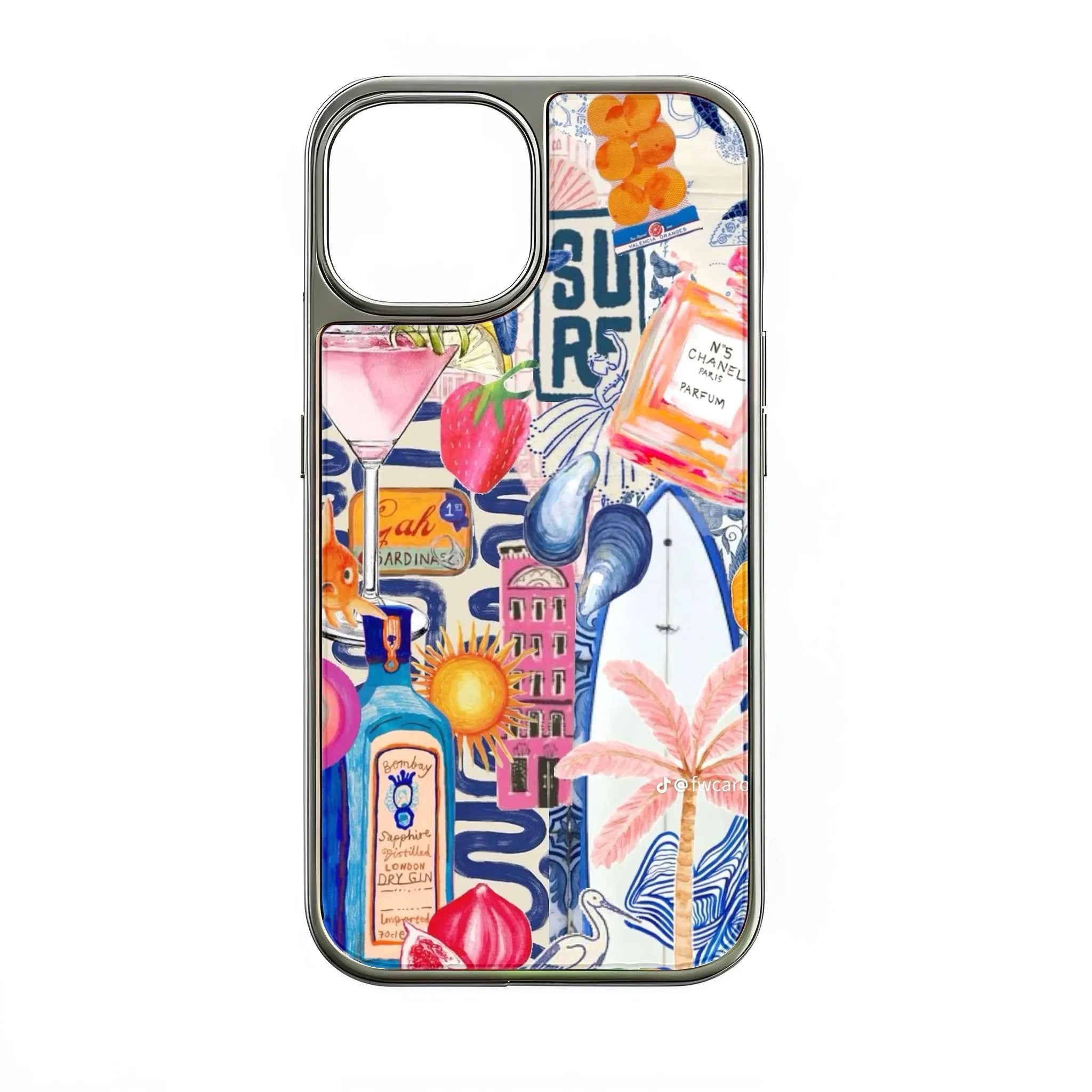 Holographic Chrome Summer Vibes Phone Case - Colorful Beach & Cocktail Art