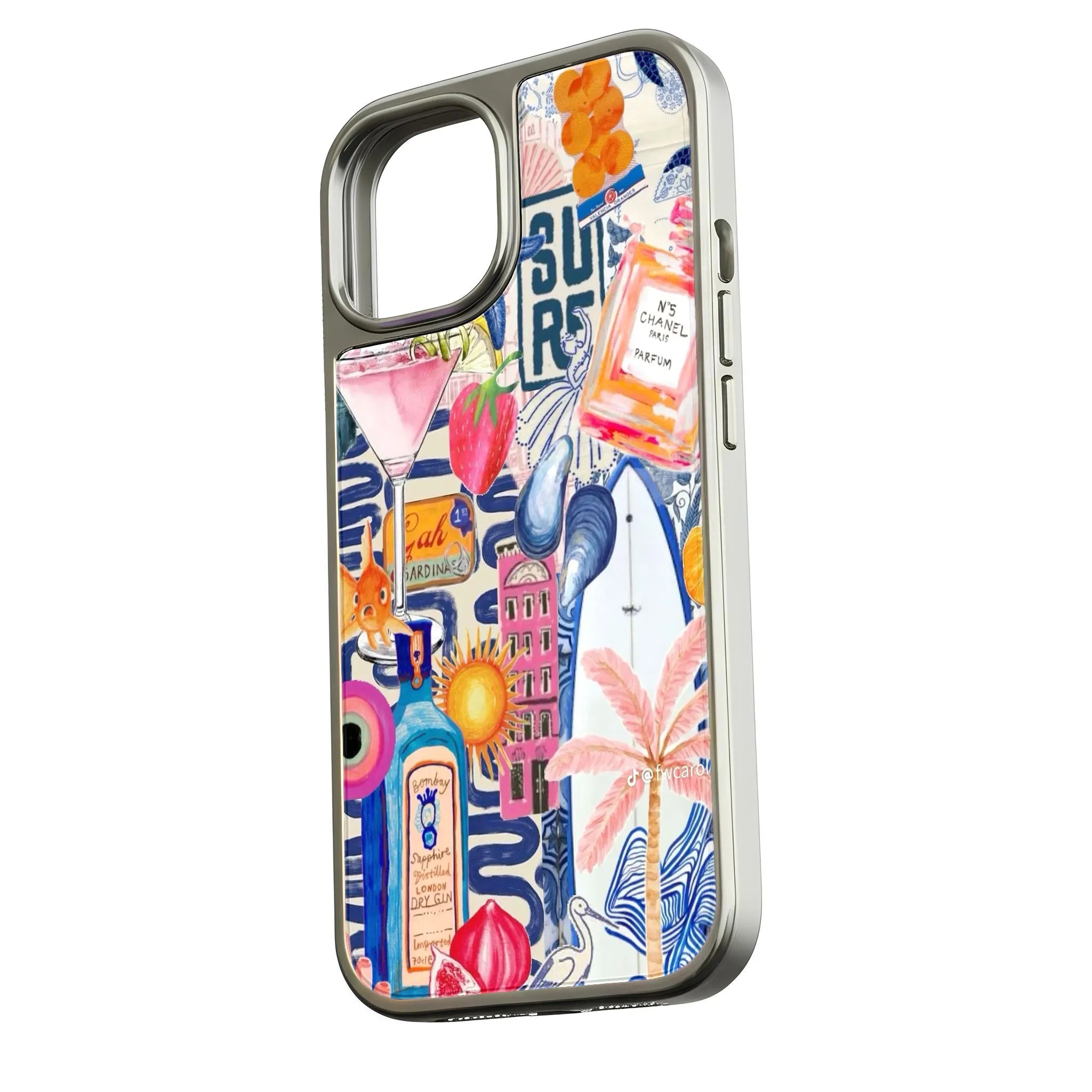 Holographic Chrome Summer Vibes Phone Case - Colorful Beach & Cocktail Art