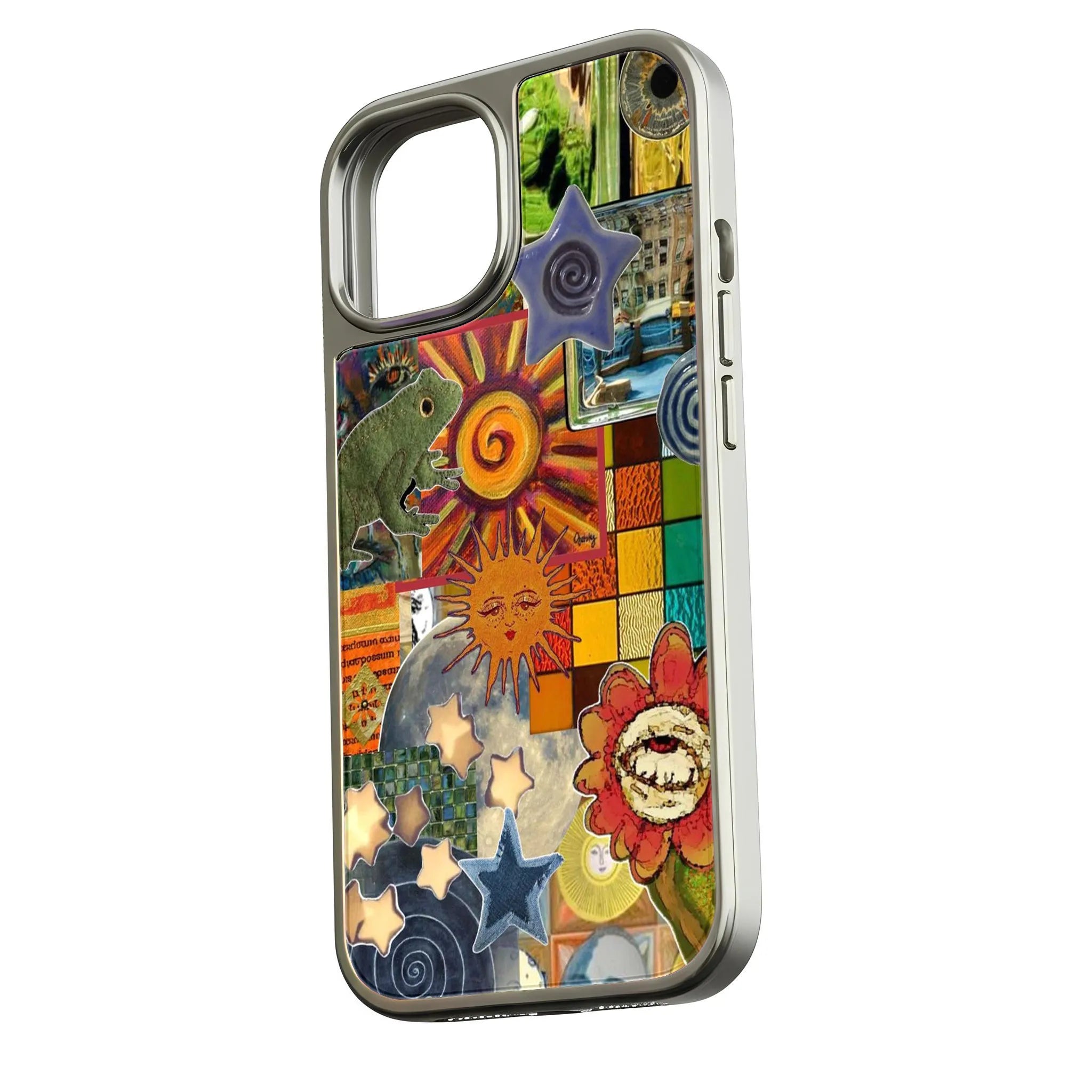 Holographic Chrome Phone Case - Colorful Collage Design