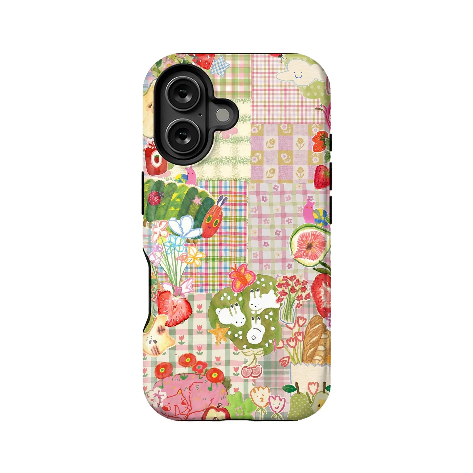 Funda para teléfono con diseño de patchwork de frutas y orugas hambrientas