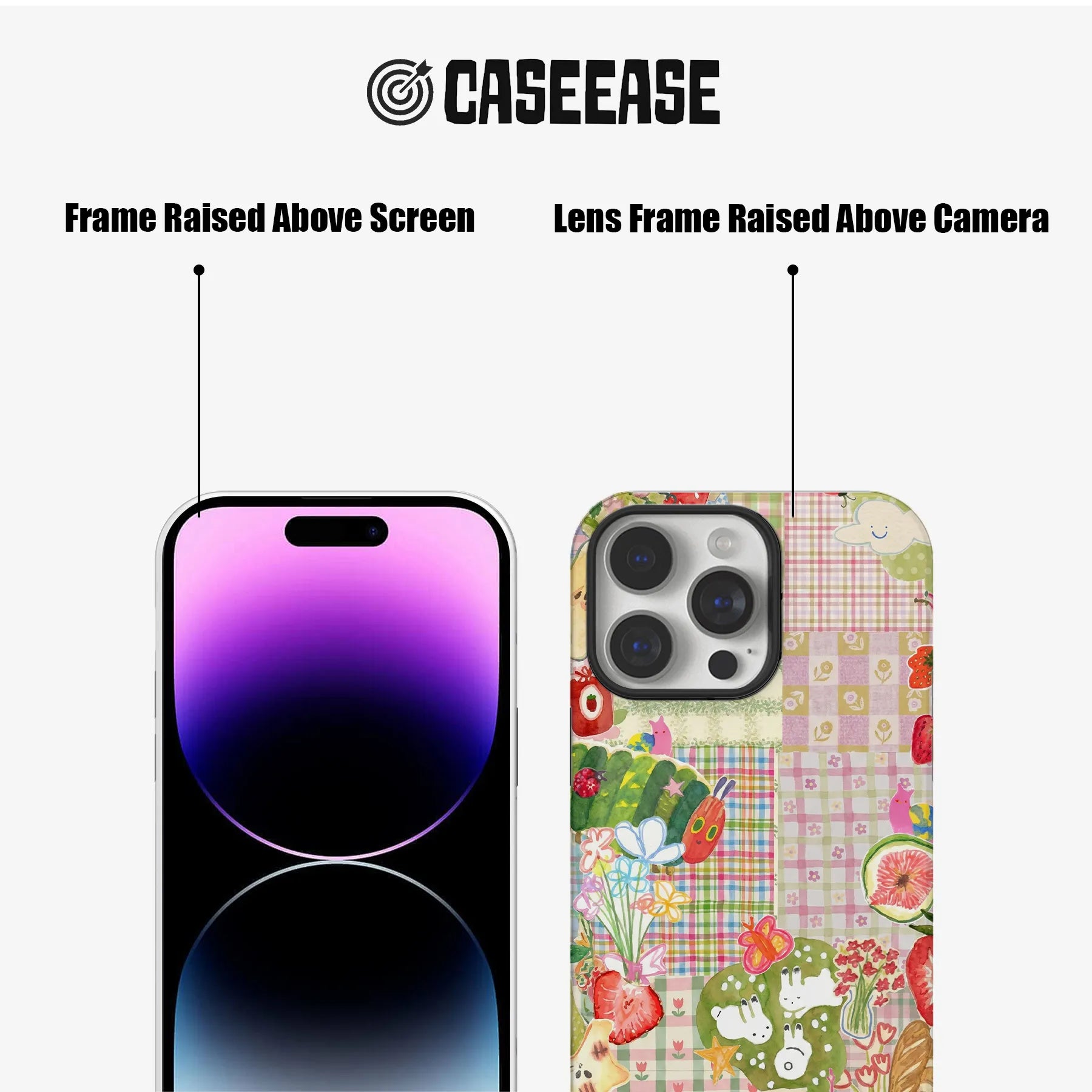 Funda para teléfono con diseño de patchwork de frutas y orugas hambrientas