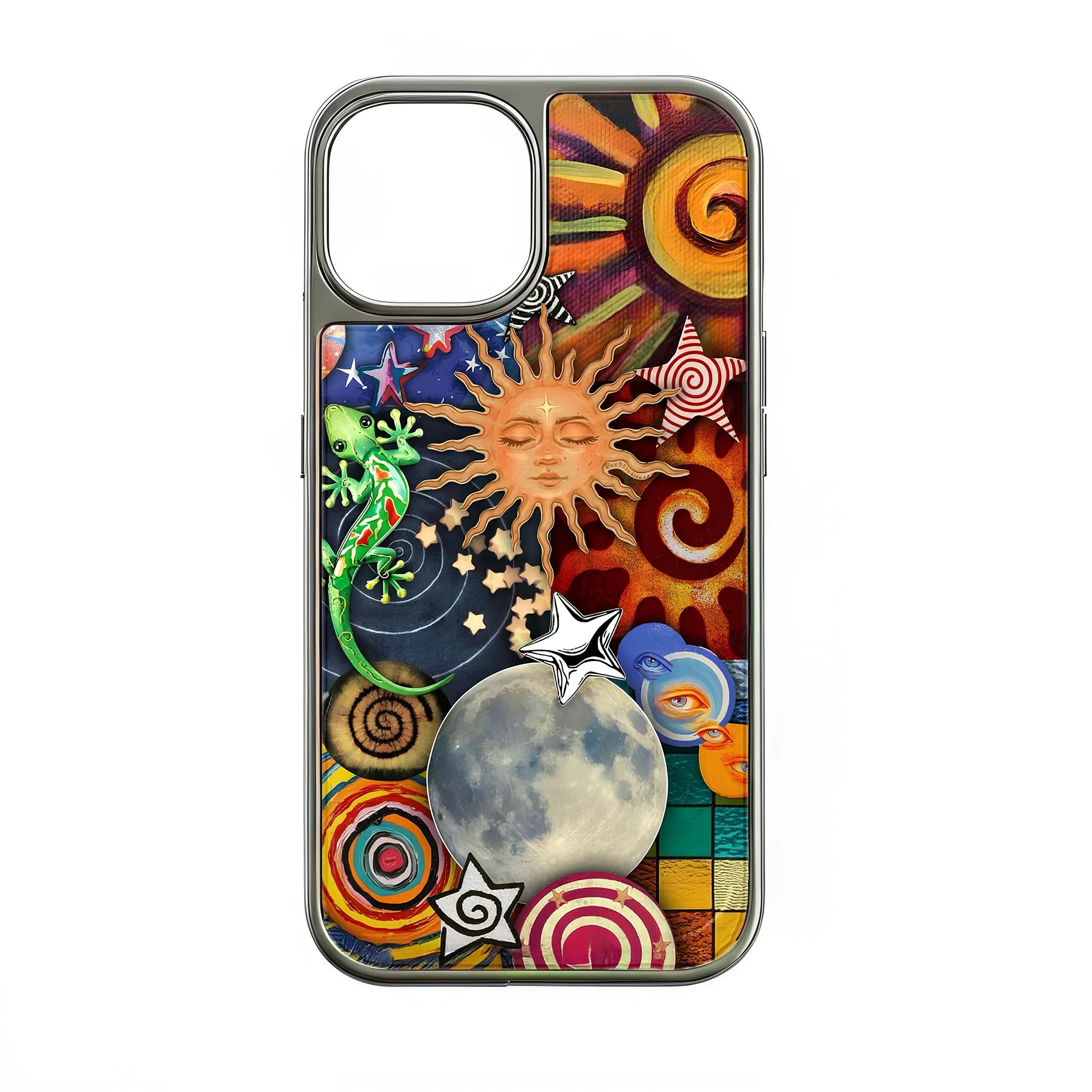 Holographic Chrome Phone Case - Celestial Design with Vibrant Colors