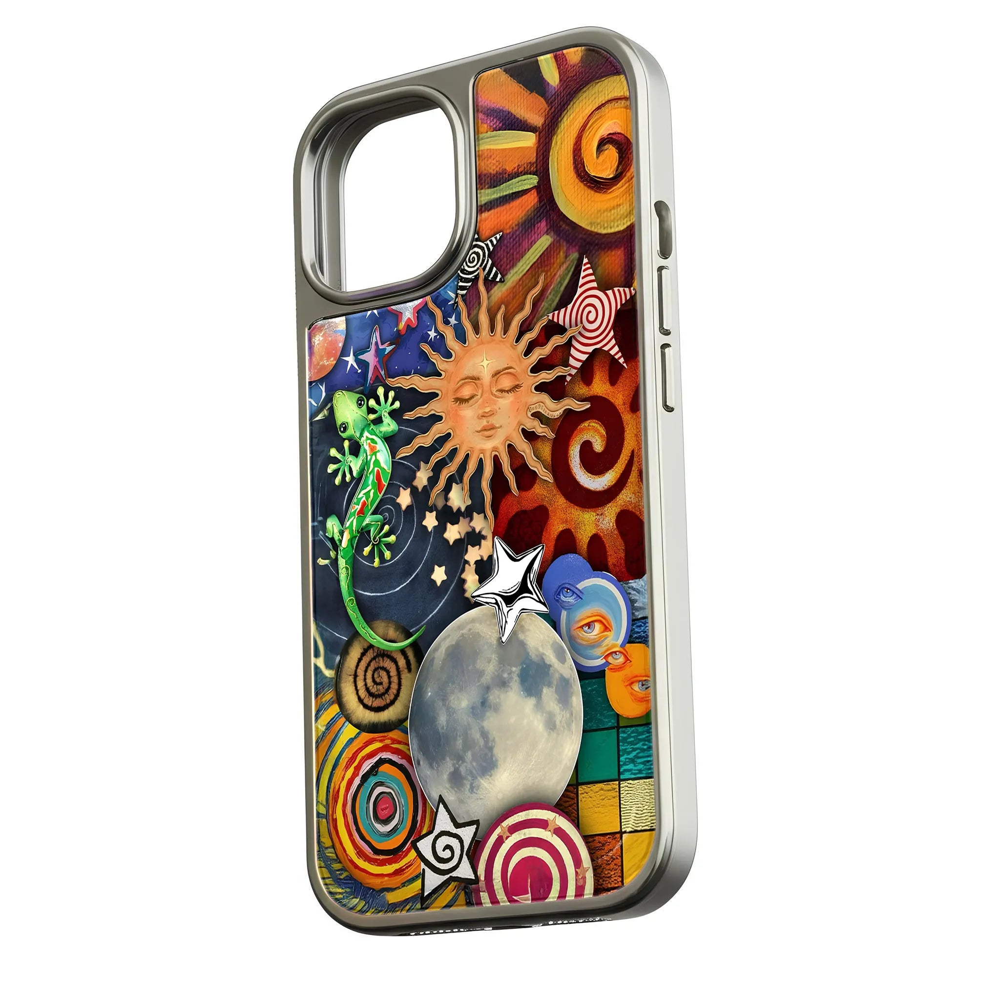 Holographic Chrome Phone Case - Celestial Design with Vibrant Colors