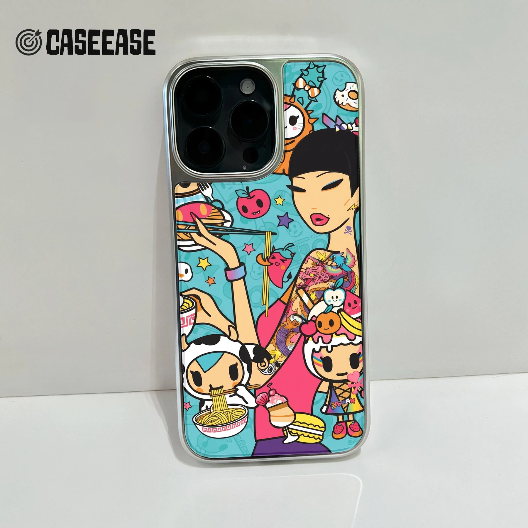 Holographic Chrome Phone Case - Colorful Foodie Design