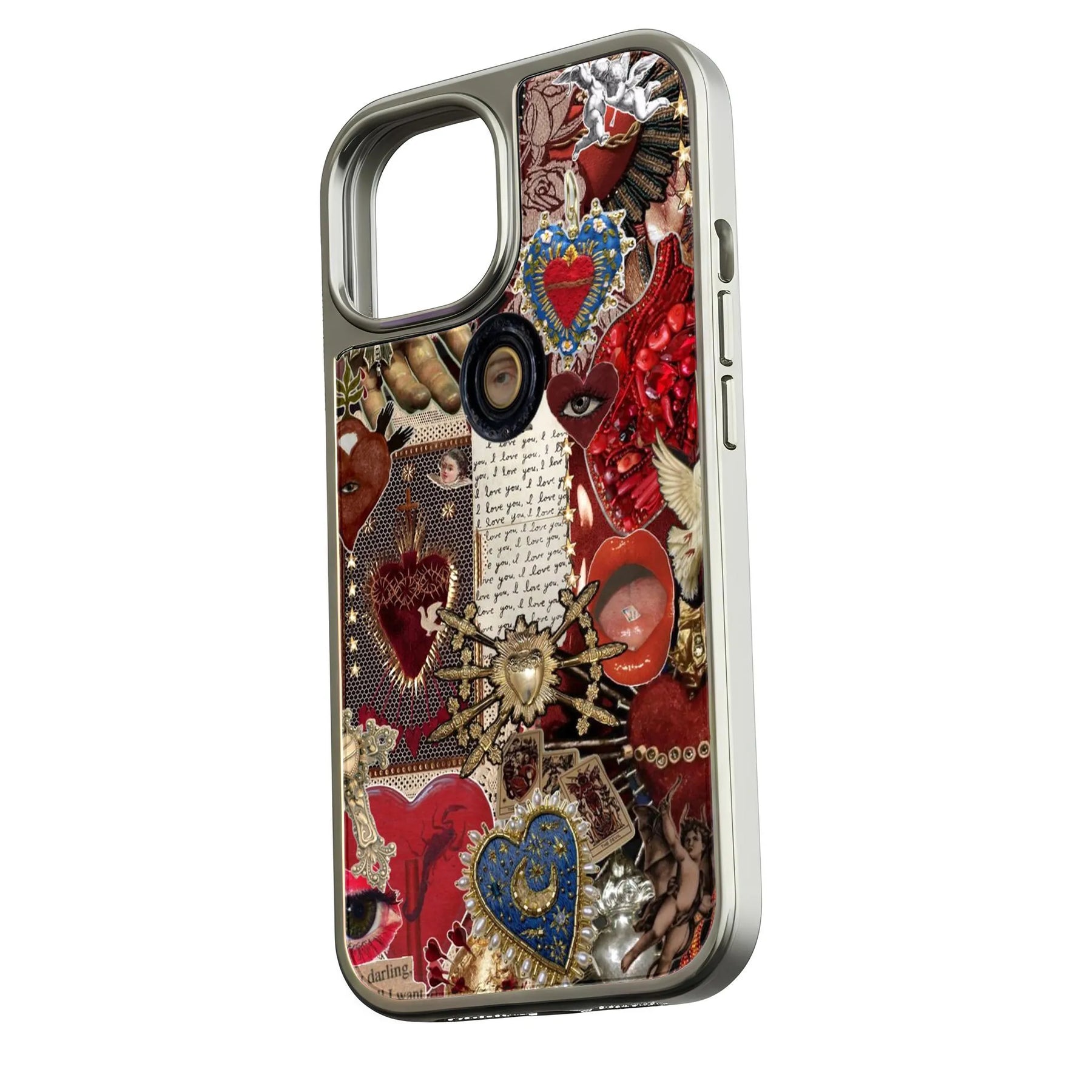 Funda holográfica cromada para teléfono - Diseño de collage de corazones
