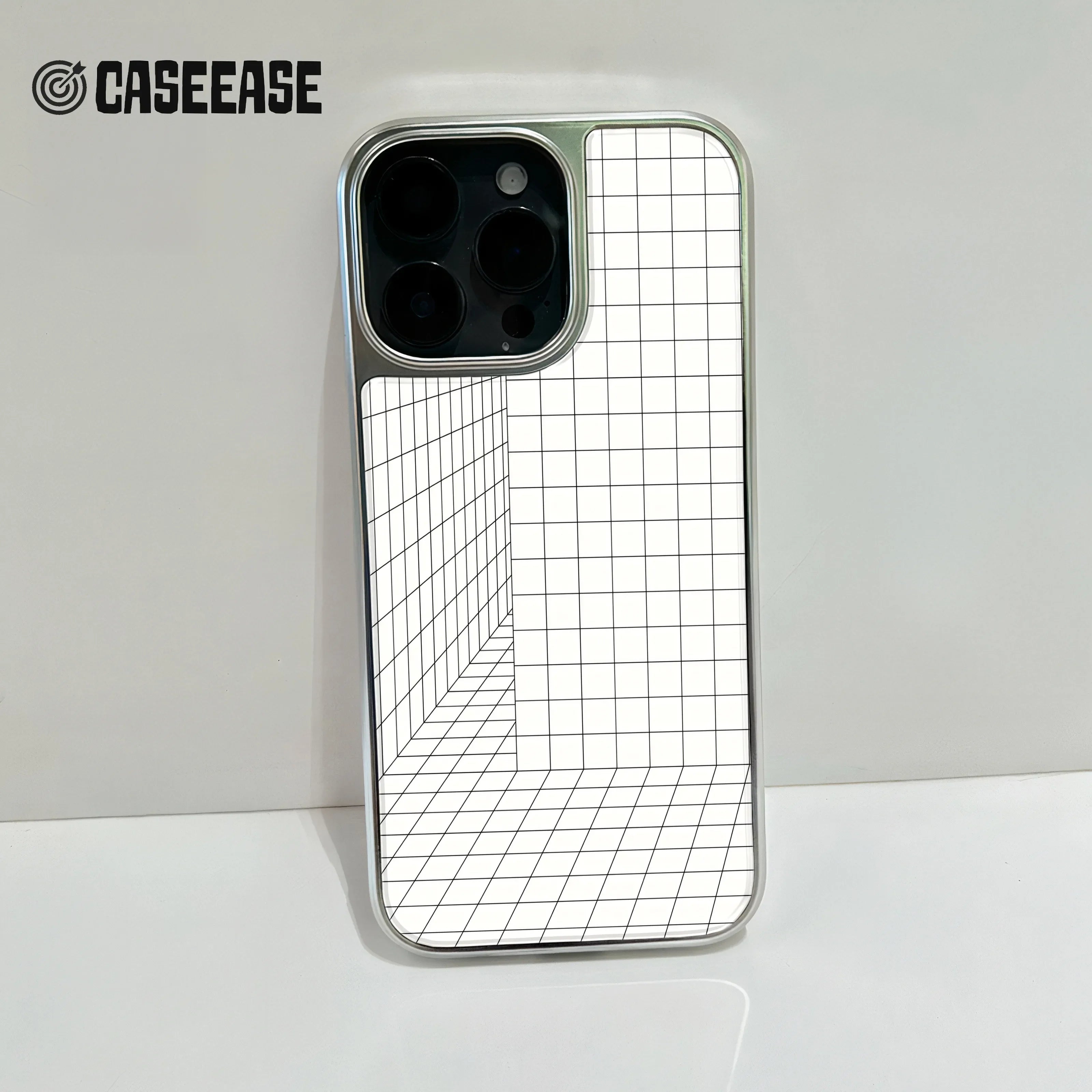 iPhone 14 Pro용 홀로그램 크롬 폰 케이스 - 3D 그리드 디자인