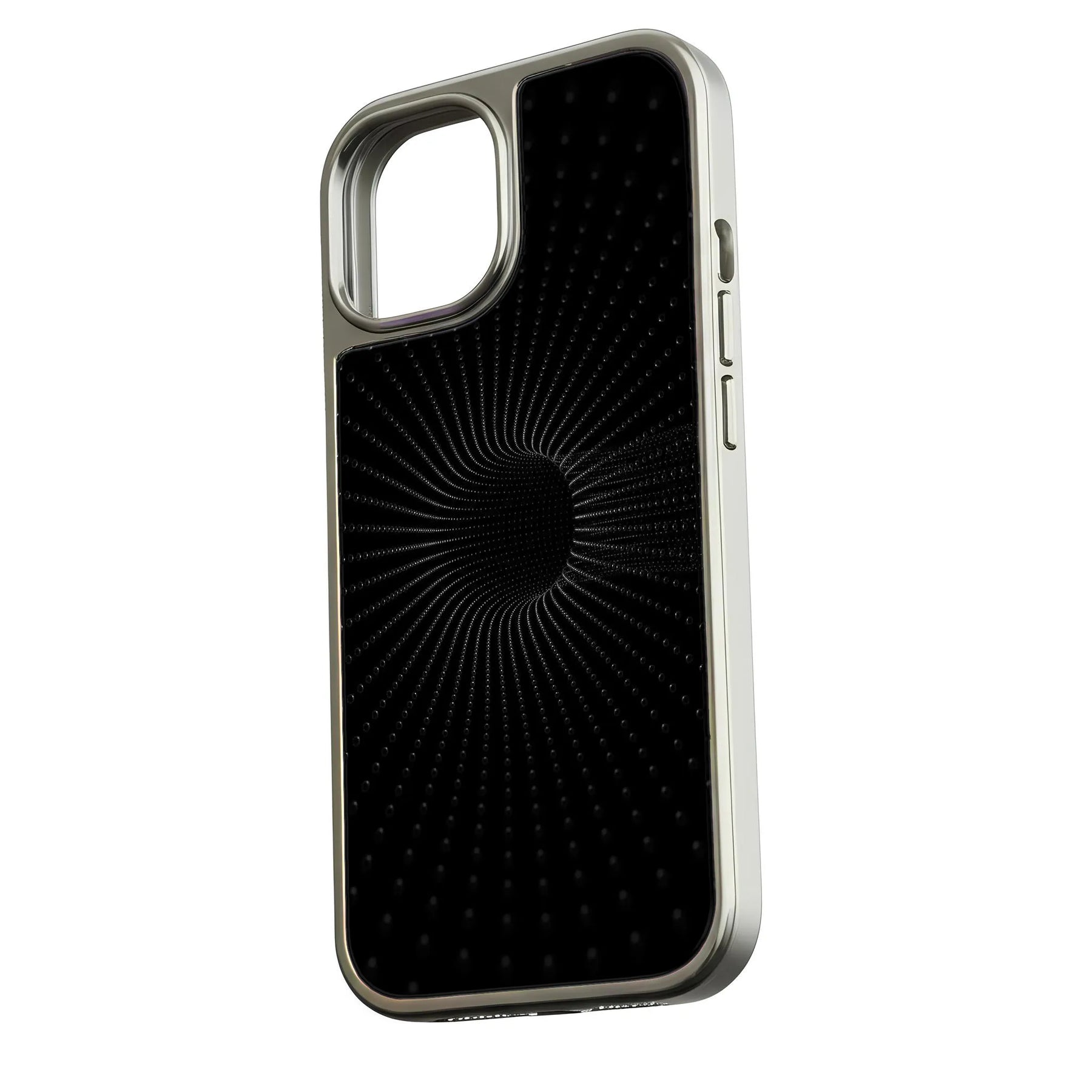 iPhone 15 Pro용 홀로그램 크롬 폰 케이스 - 블랙 스파이럴 디자인