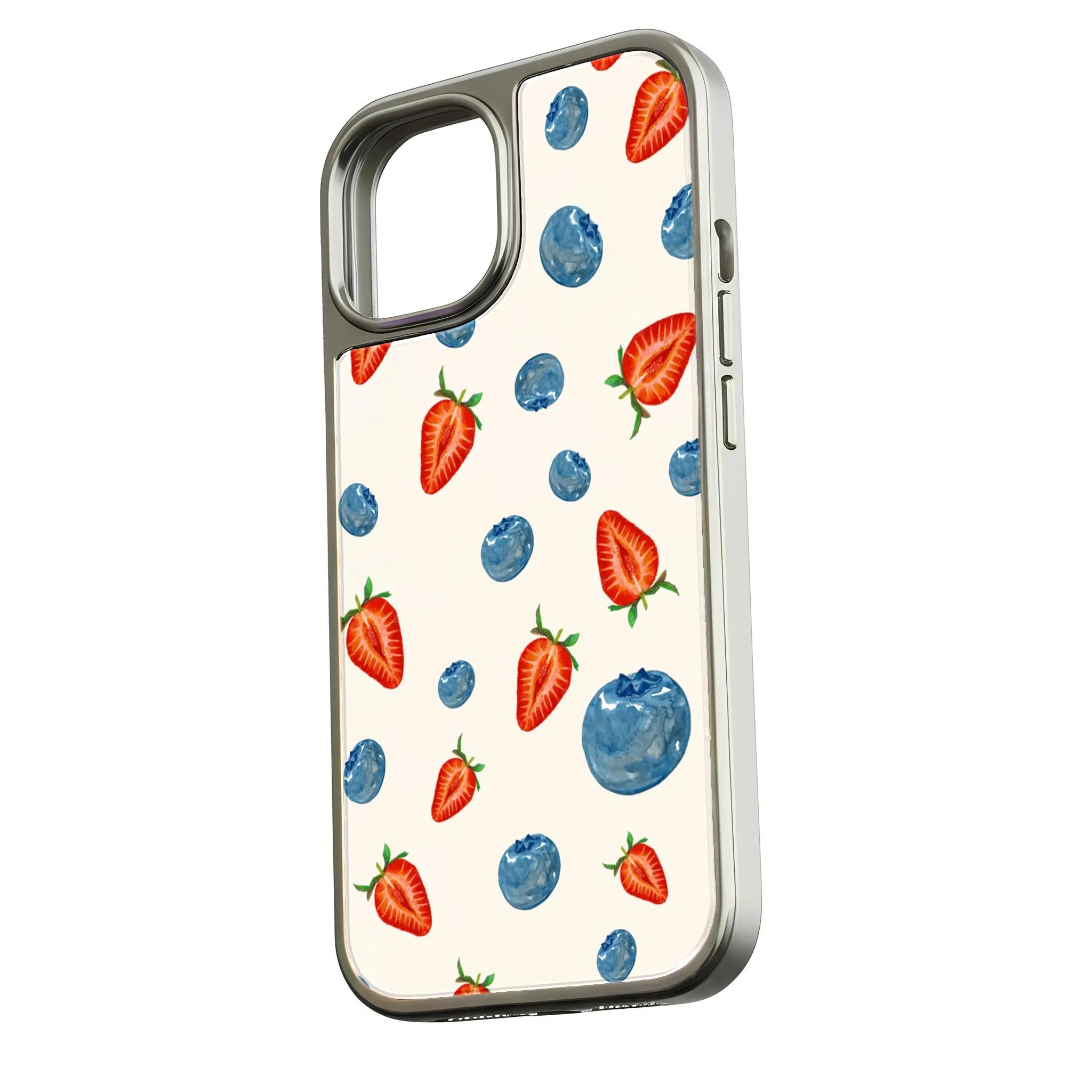 Holographic Chrome Phone Case - Strawberry Blueberry Design