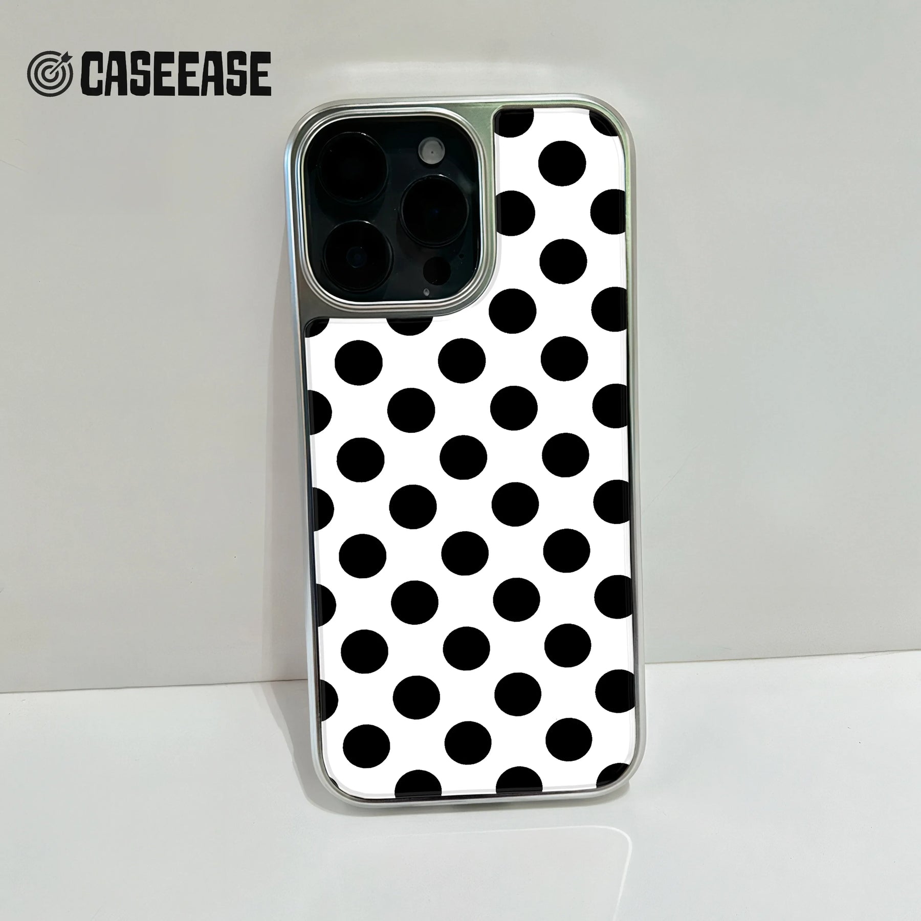 Holographic Chrome Polka Dot Phone Case - Black & White Design