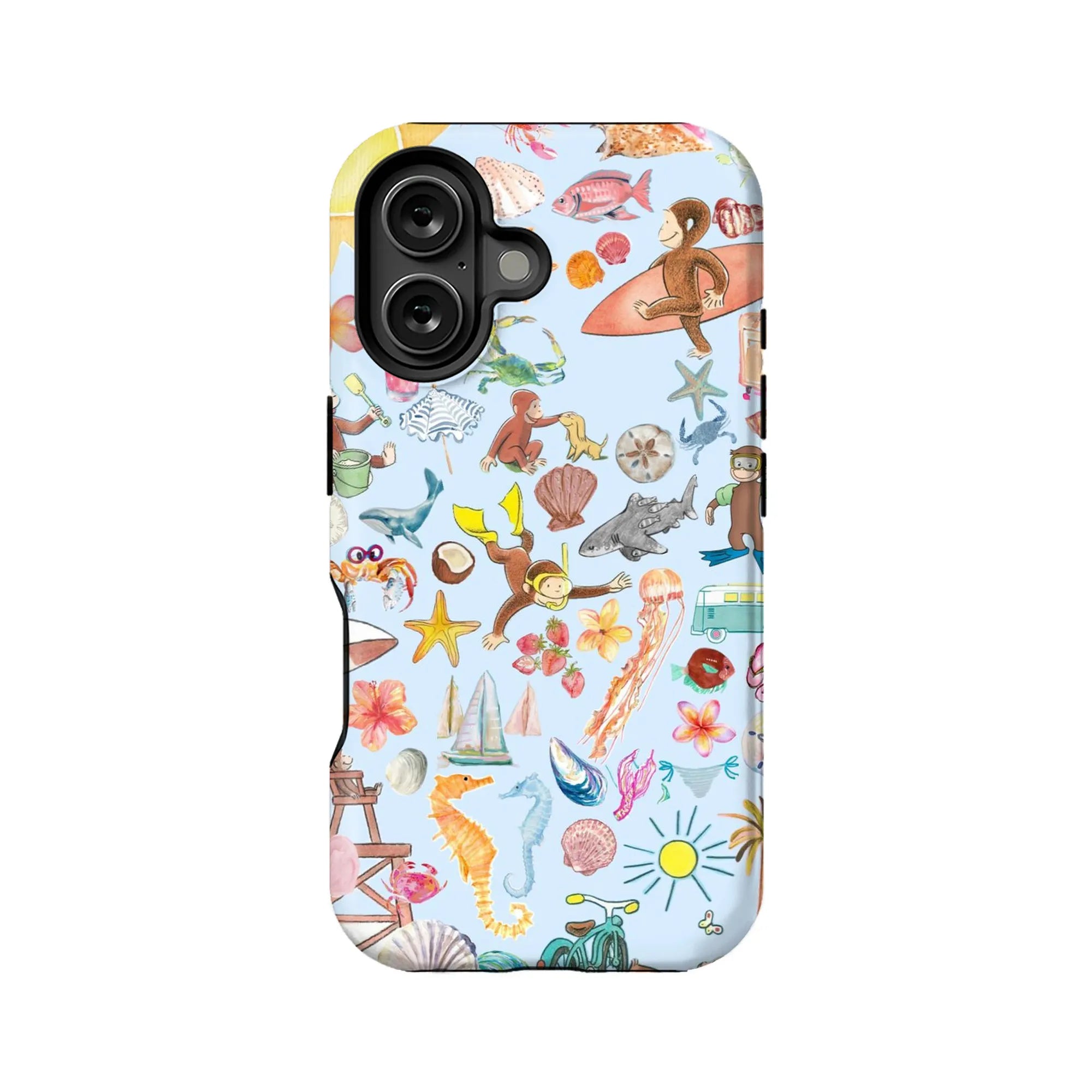 Funda para teléfono Curious George con diseño de playa colorida