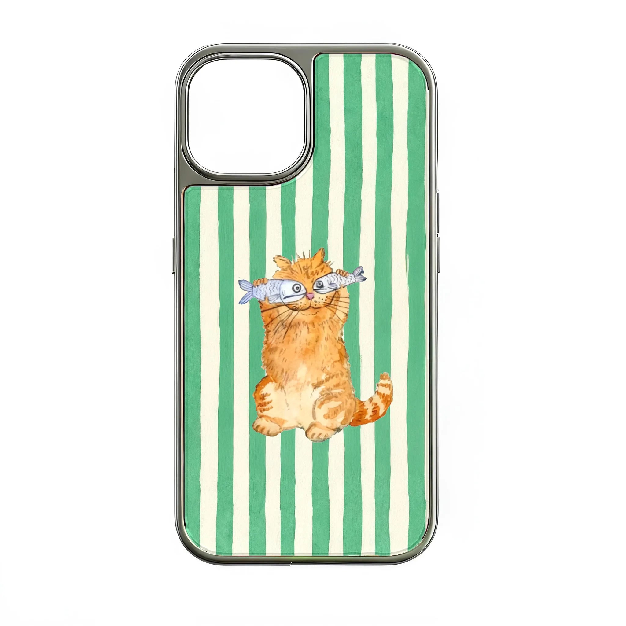 Holographic Chrome Cat Phone Case - Fun Striped Design