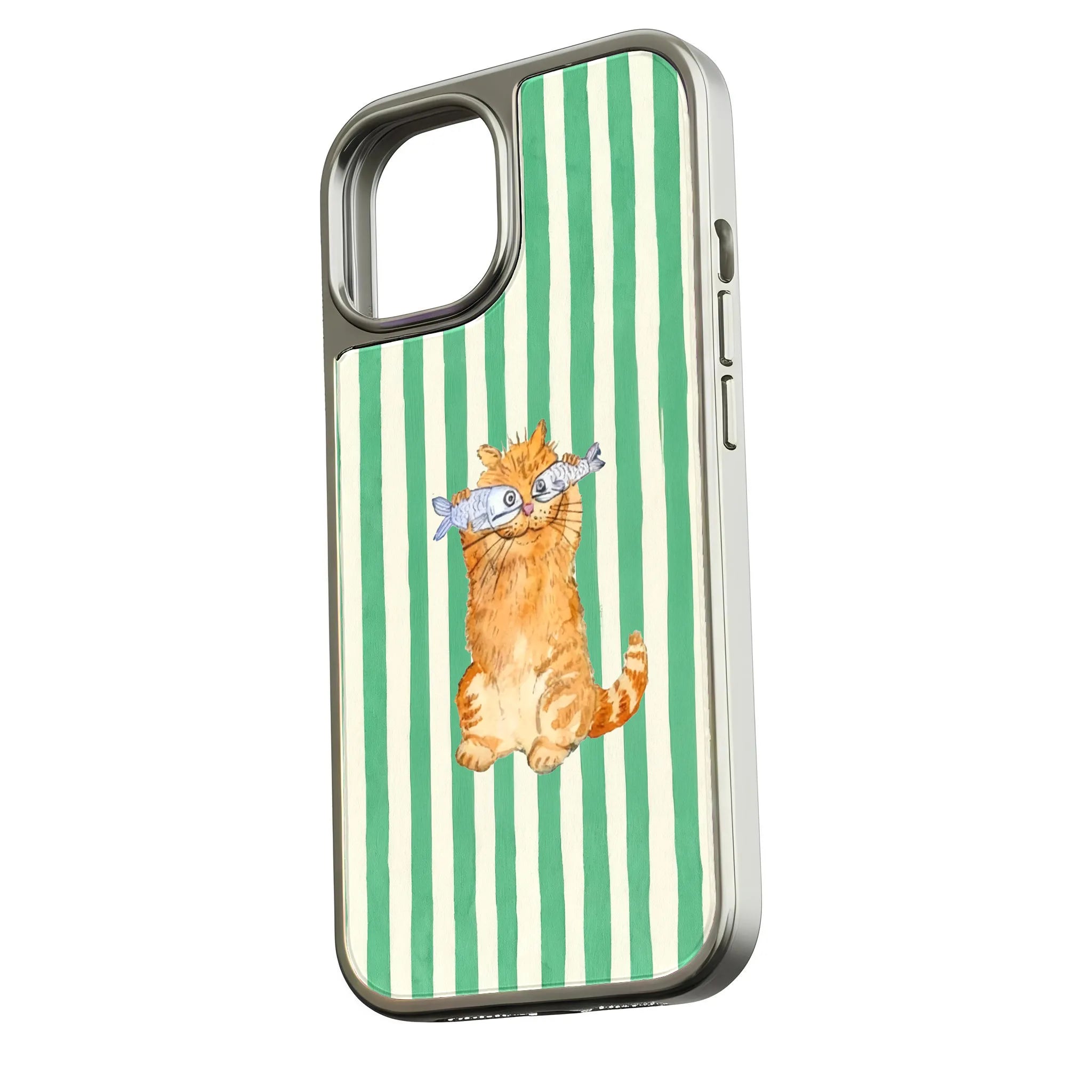 Holographic Chrome Cat Phone Case - Fun Striped Design