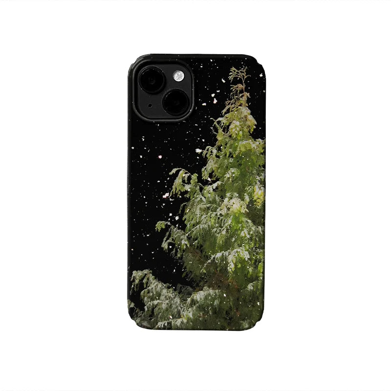 Funda para teléfono con árbol de Navidad nevado: protección para el paraíso invernal