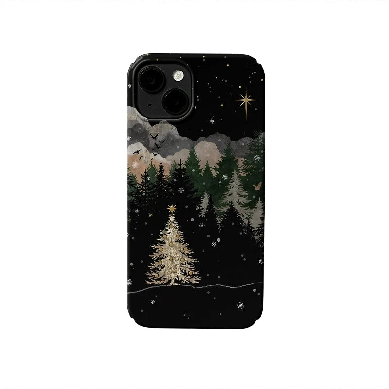 Funda para teléfono con diseño de noche de Navidad dorada