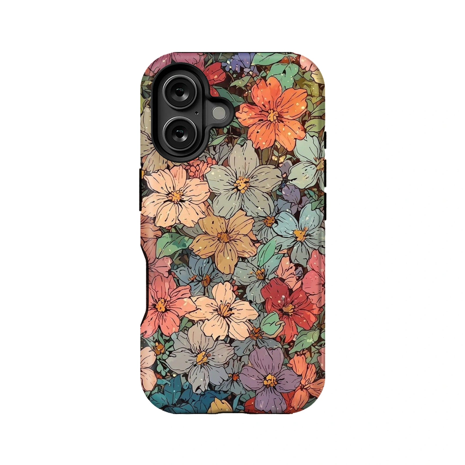 Funda para teléfono con diseño floral vibrante y jardín floreciente