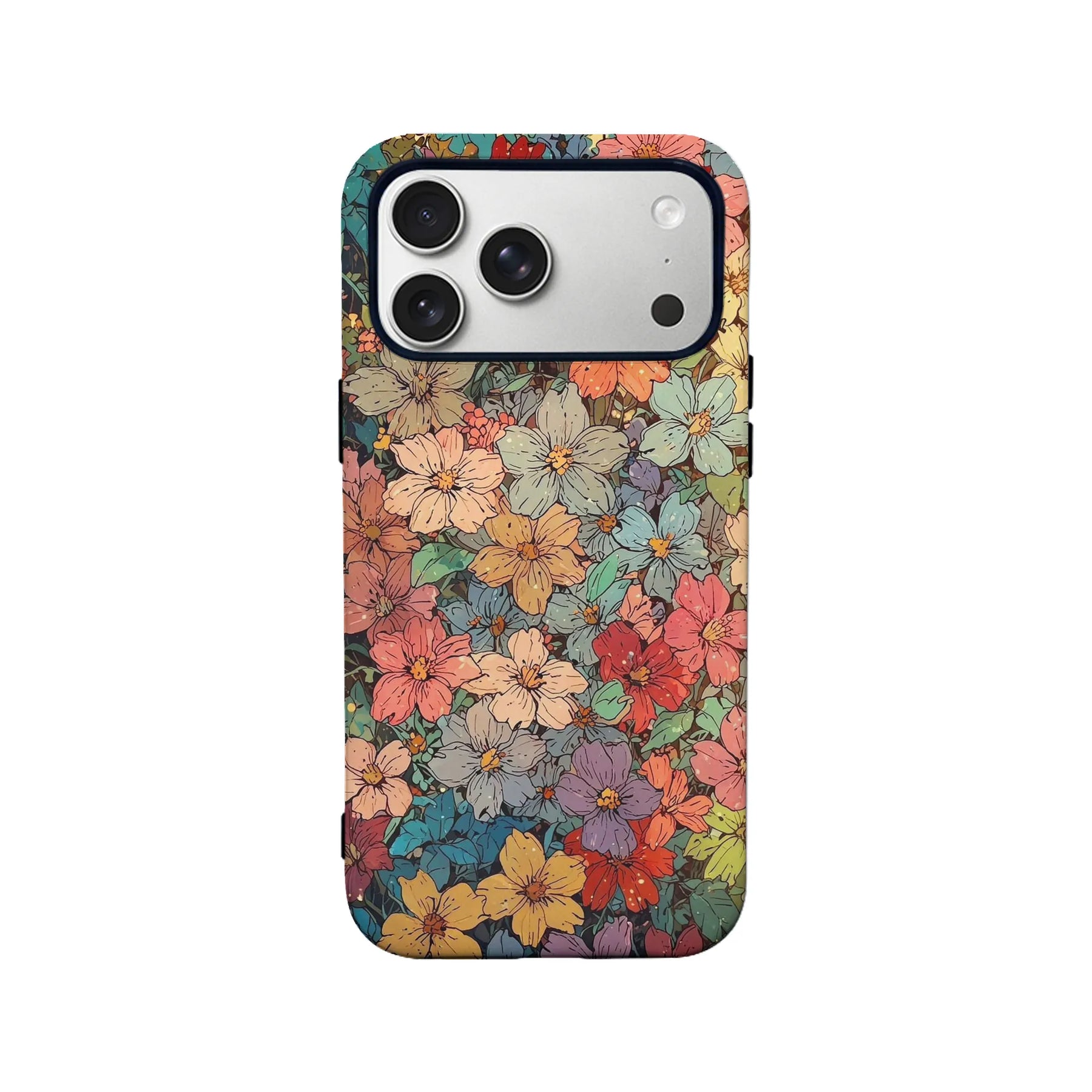 Funda para teléfono con diseño floral vibrante y jardín floreciente