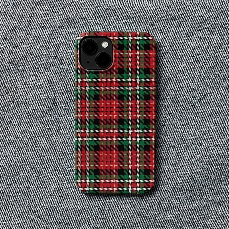 Funda clásica para teléfono con cuadros escoceses navideños